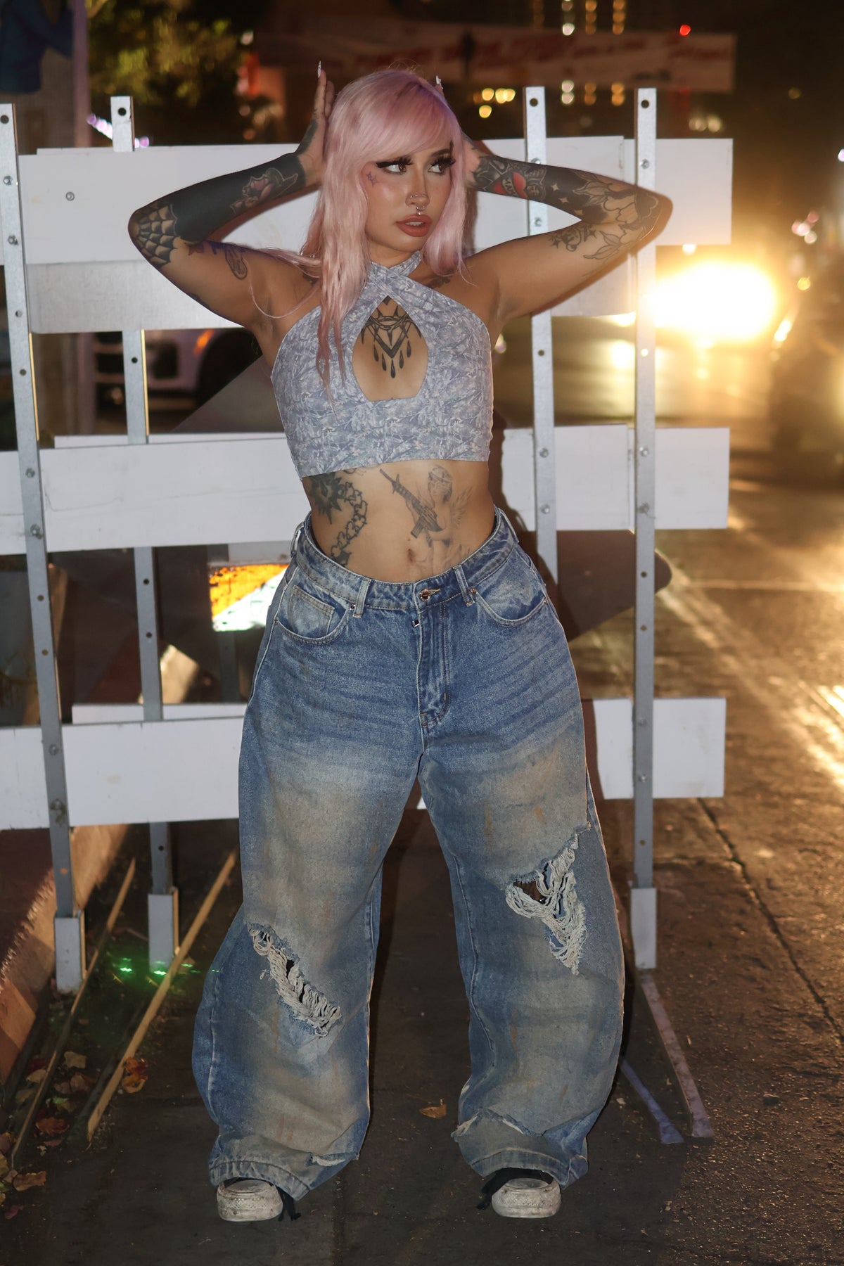 Cherry bottom jeans baggy distressed denim