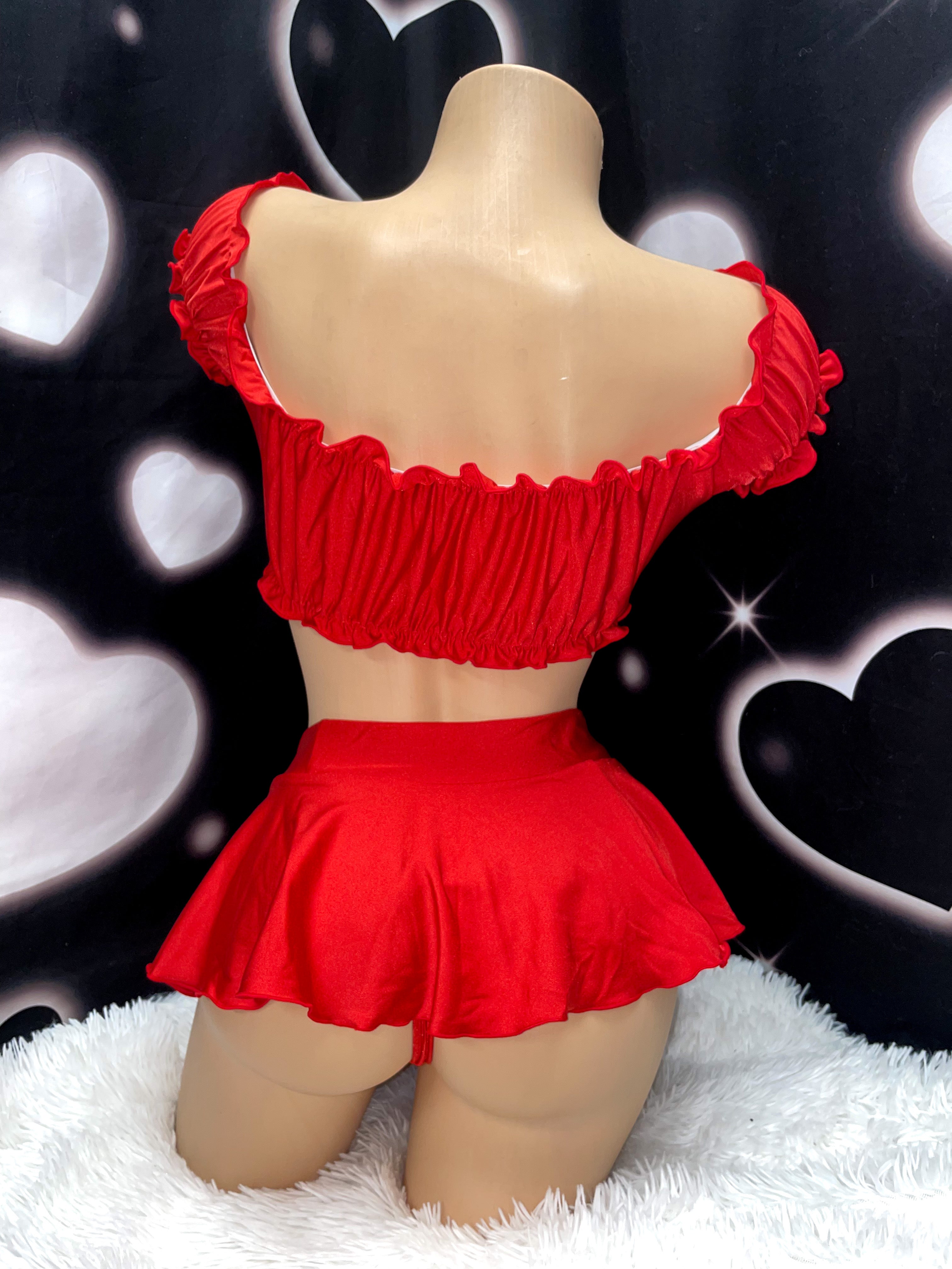 Red ruffle skirt set