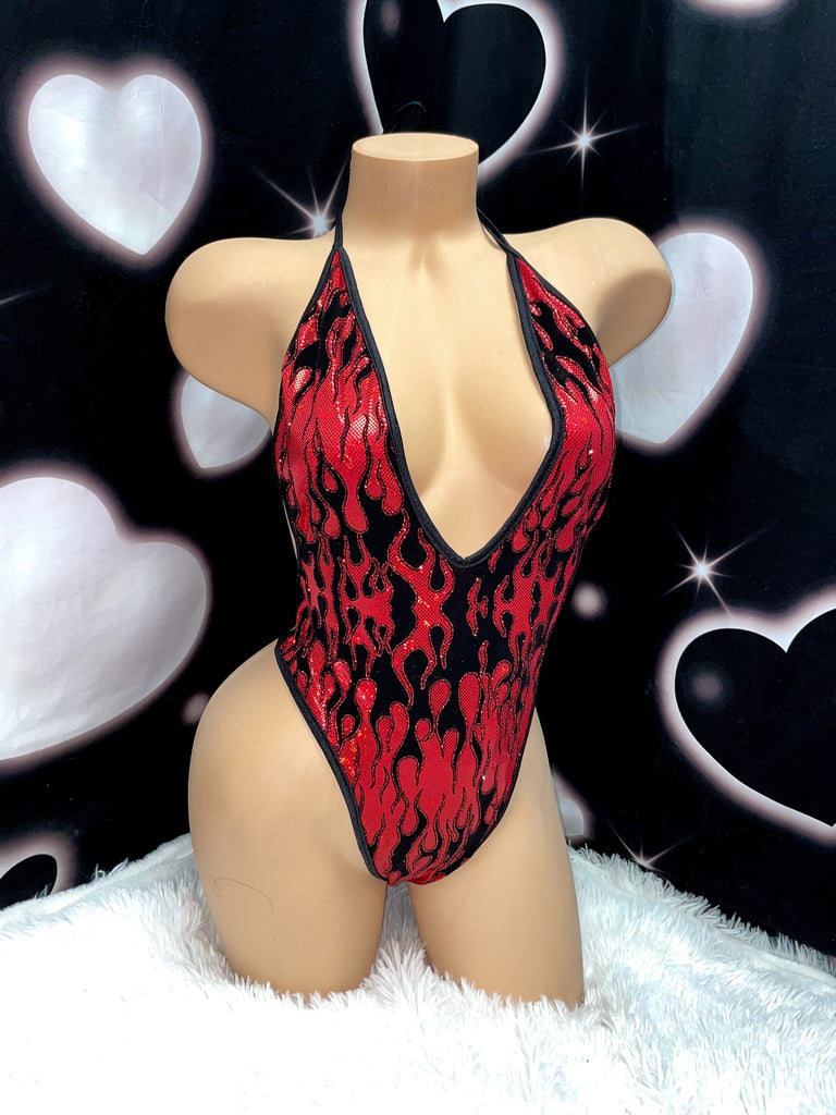 Shiny red flames one piece