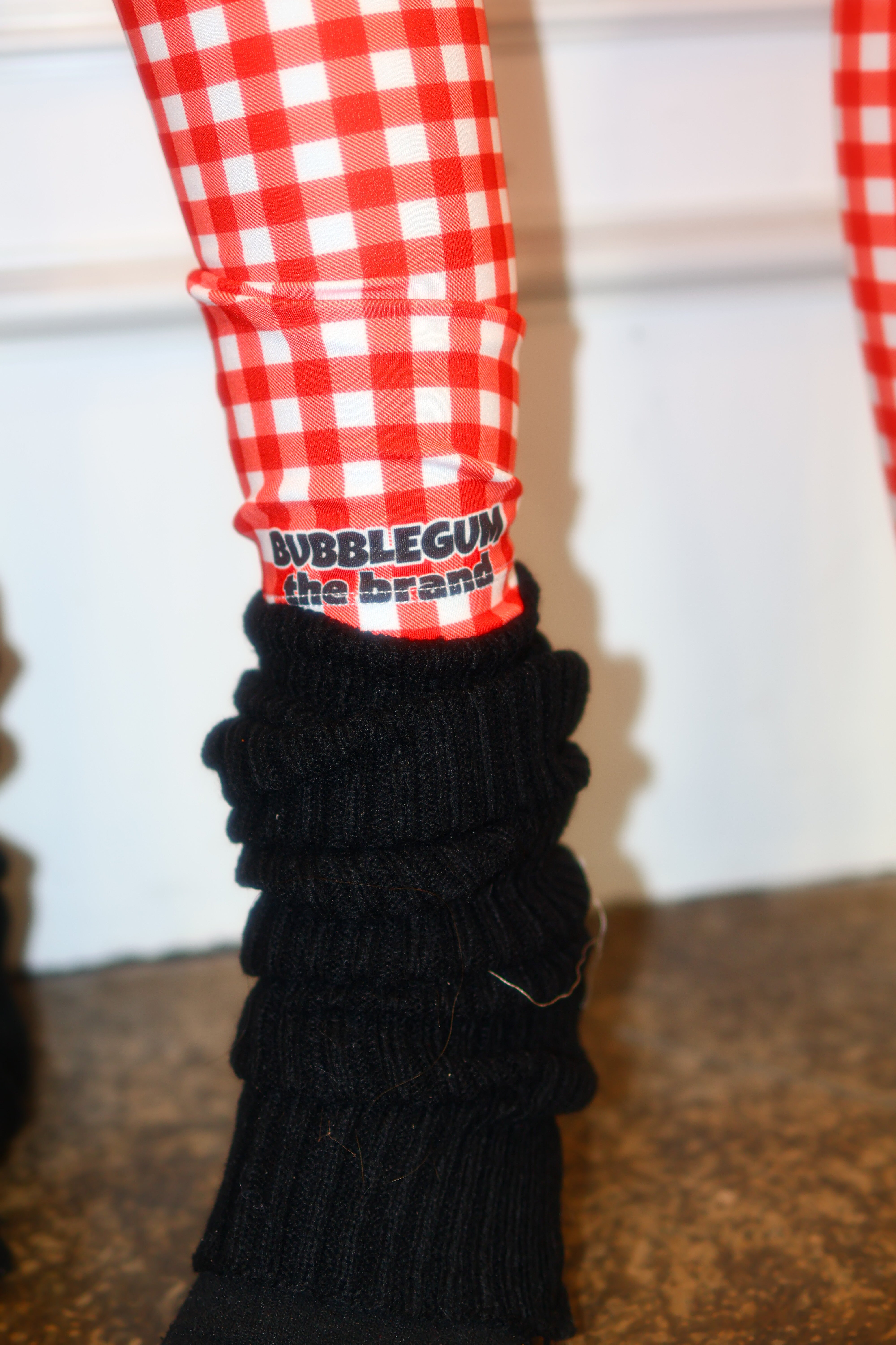 Red gingham low rise leggings ruffle top set