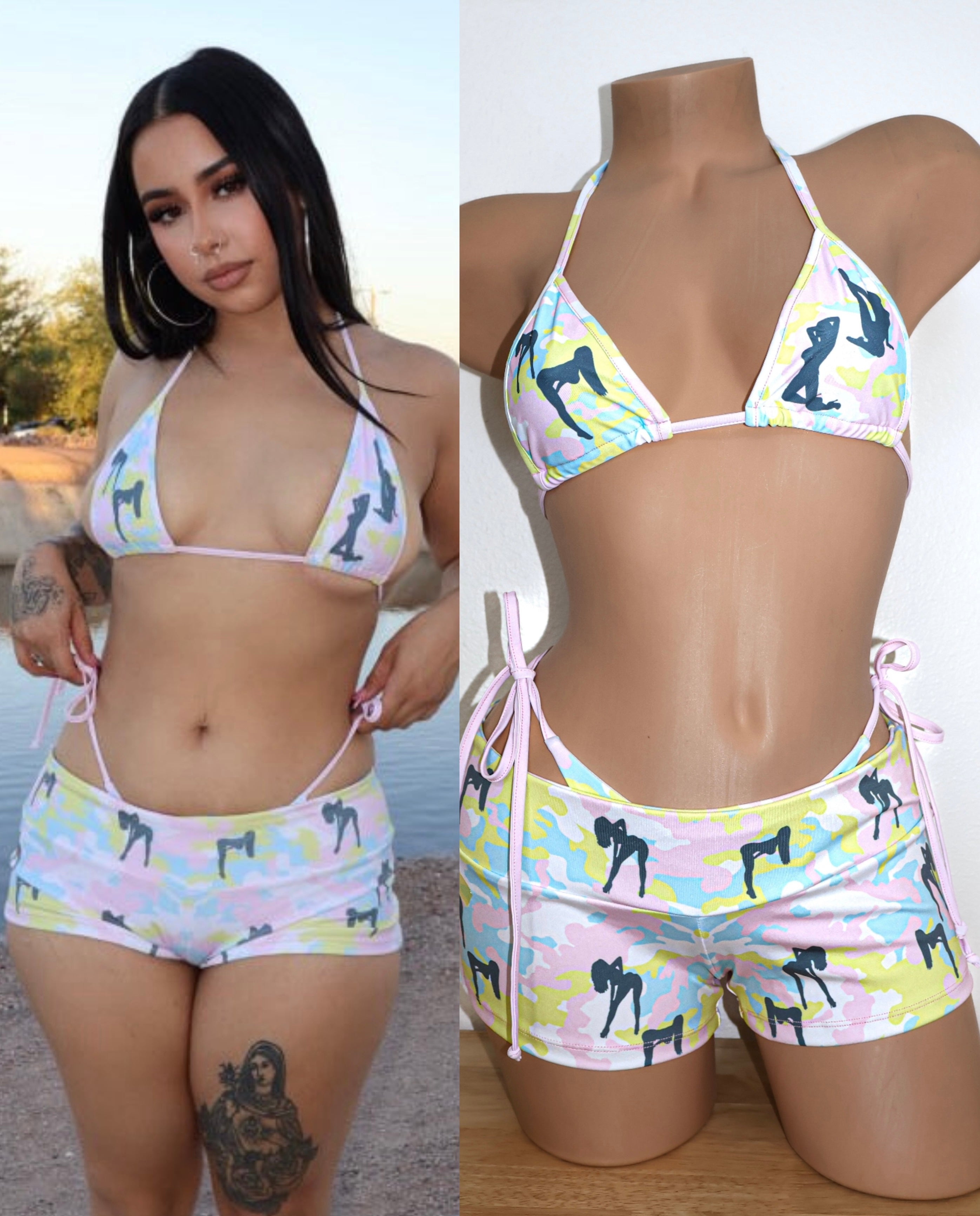 Pastel camo dancers low rise short set