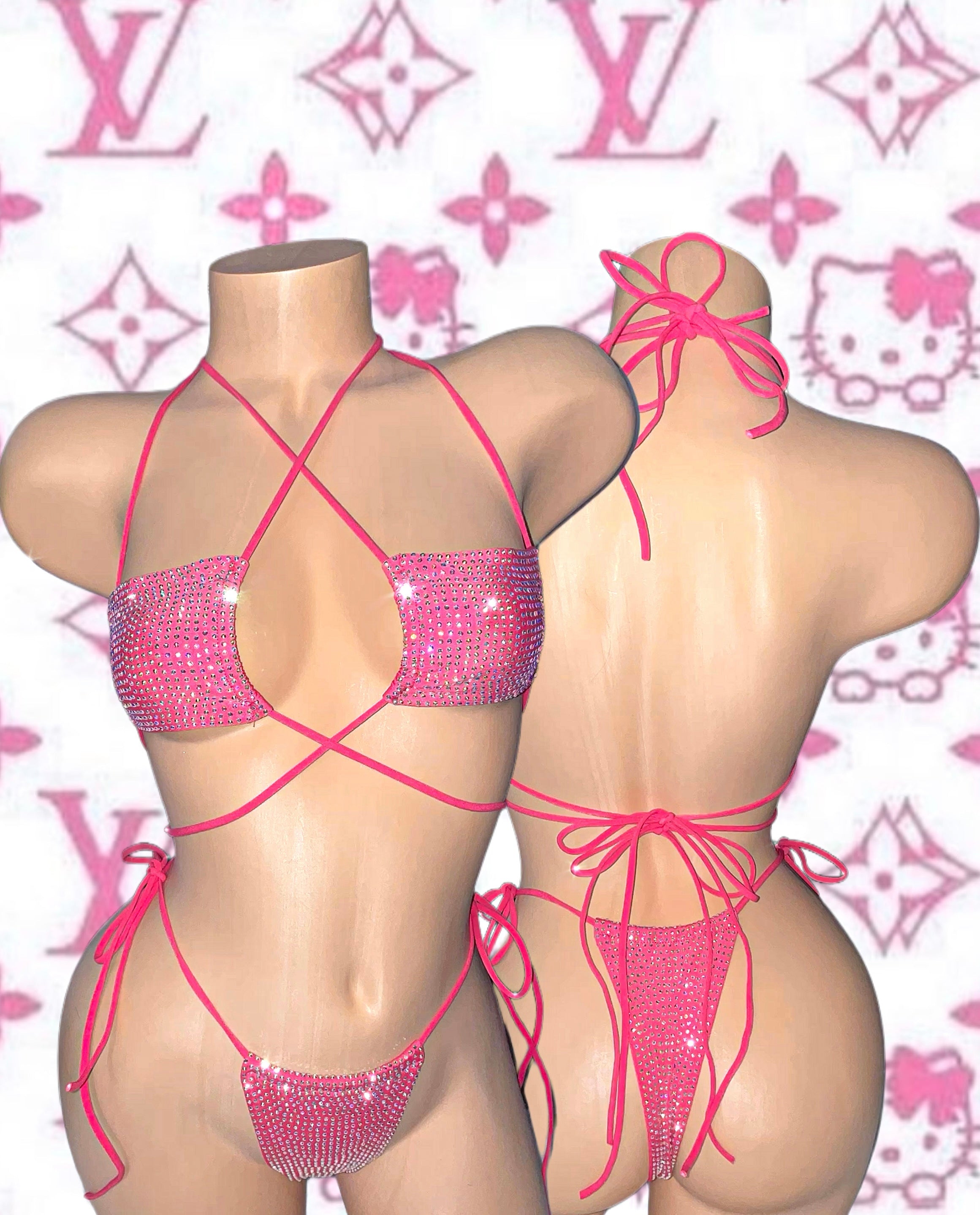 Iced out foxy rhinestone bikini