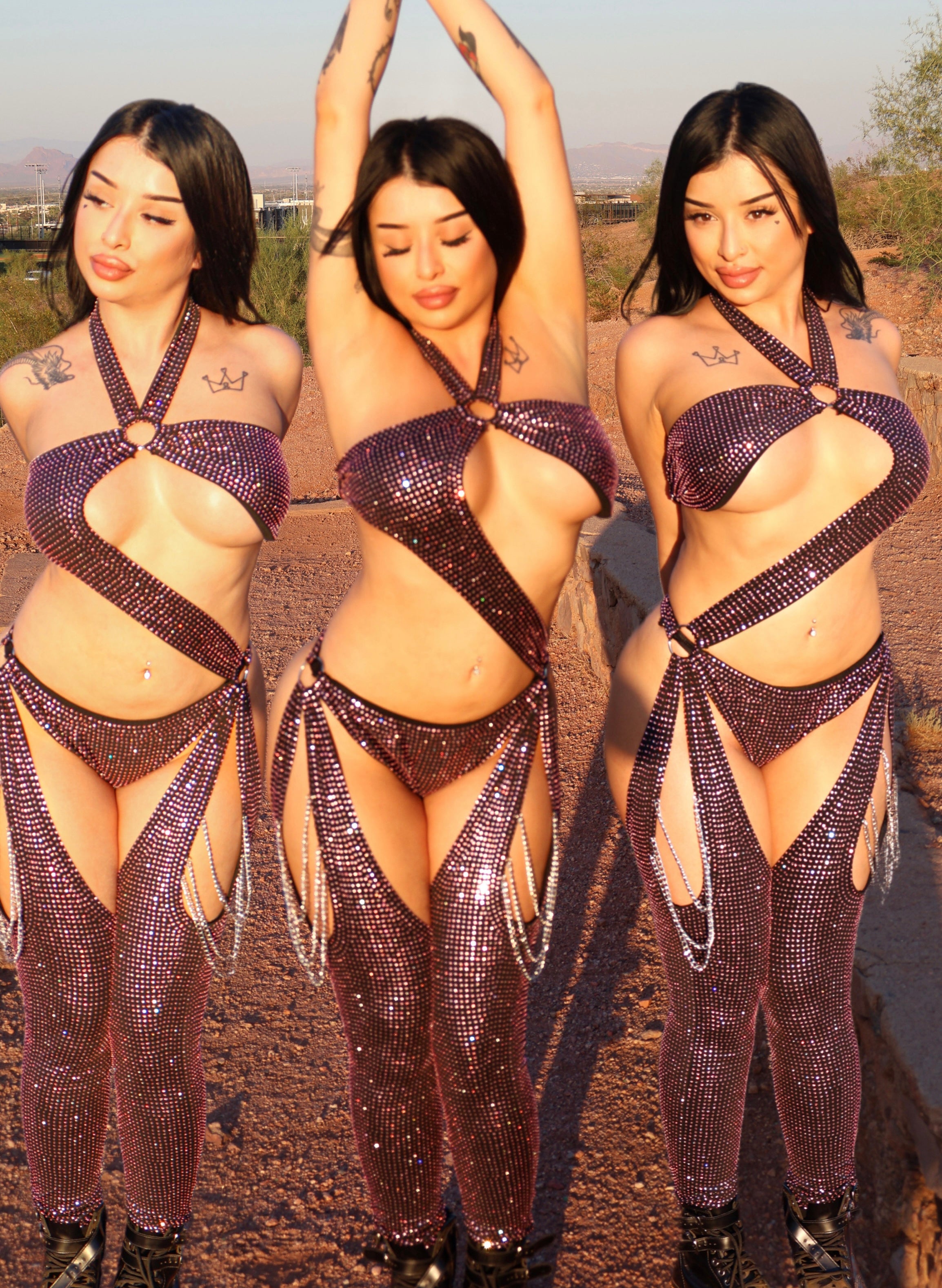 Eclipse iced out rhinestone chaps jumpsuit