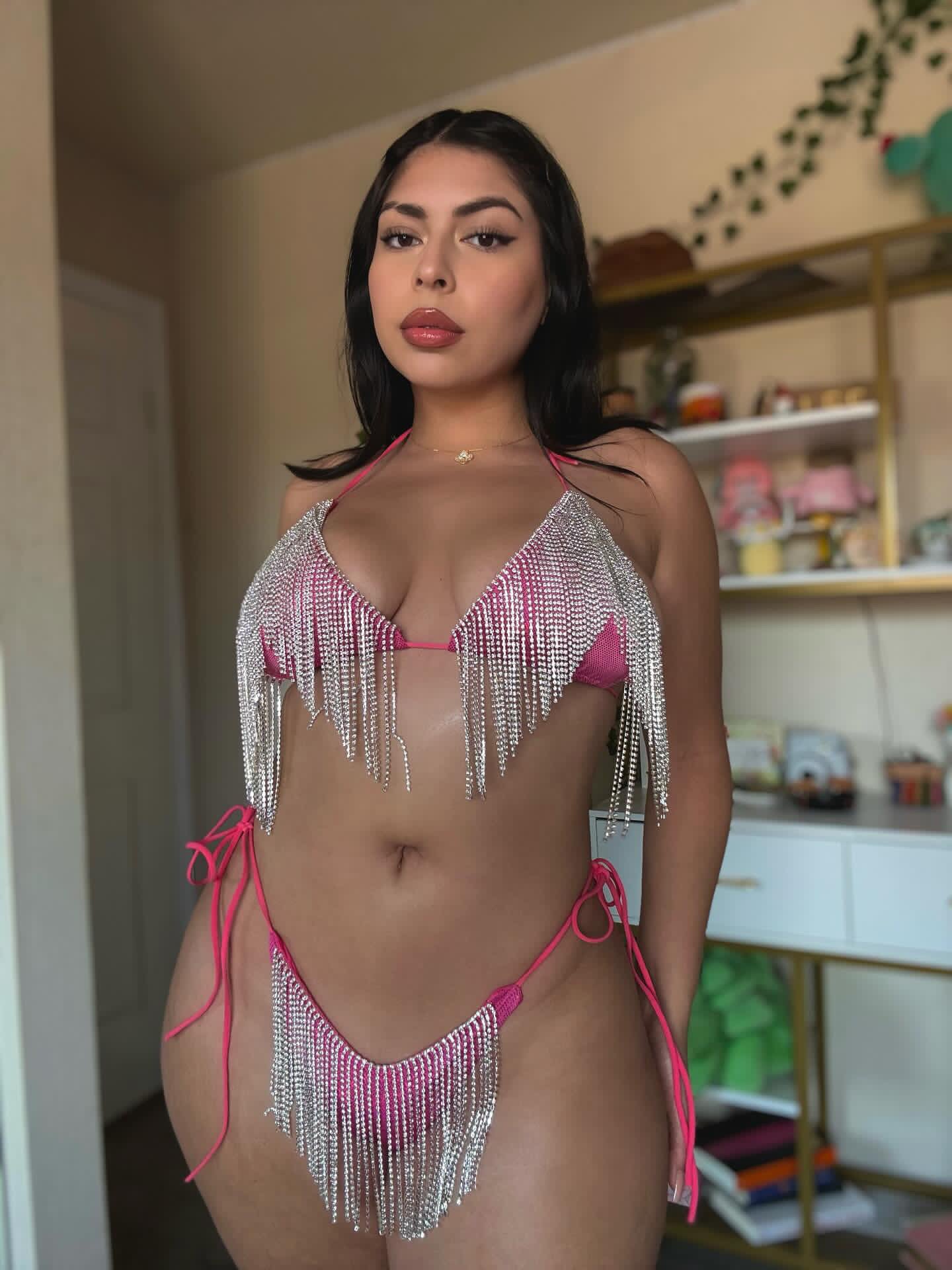 Pink glitter cascading iced out drip bikini