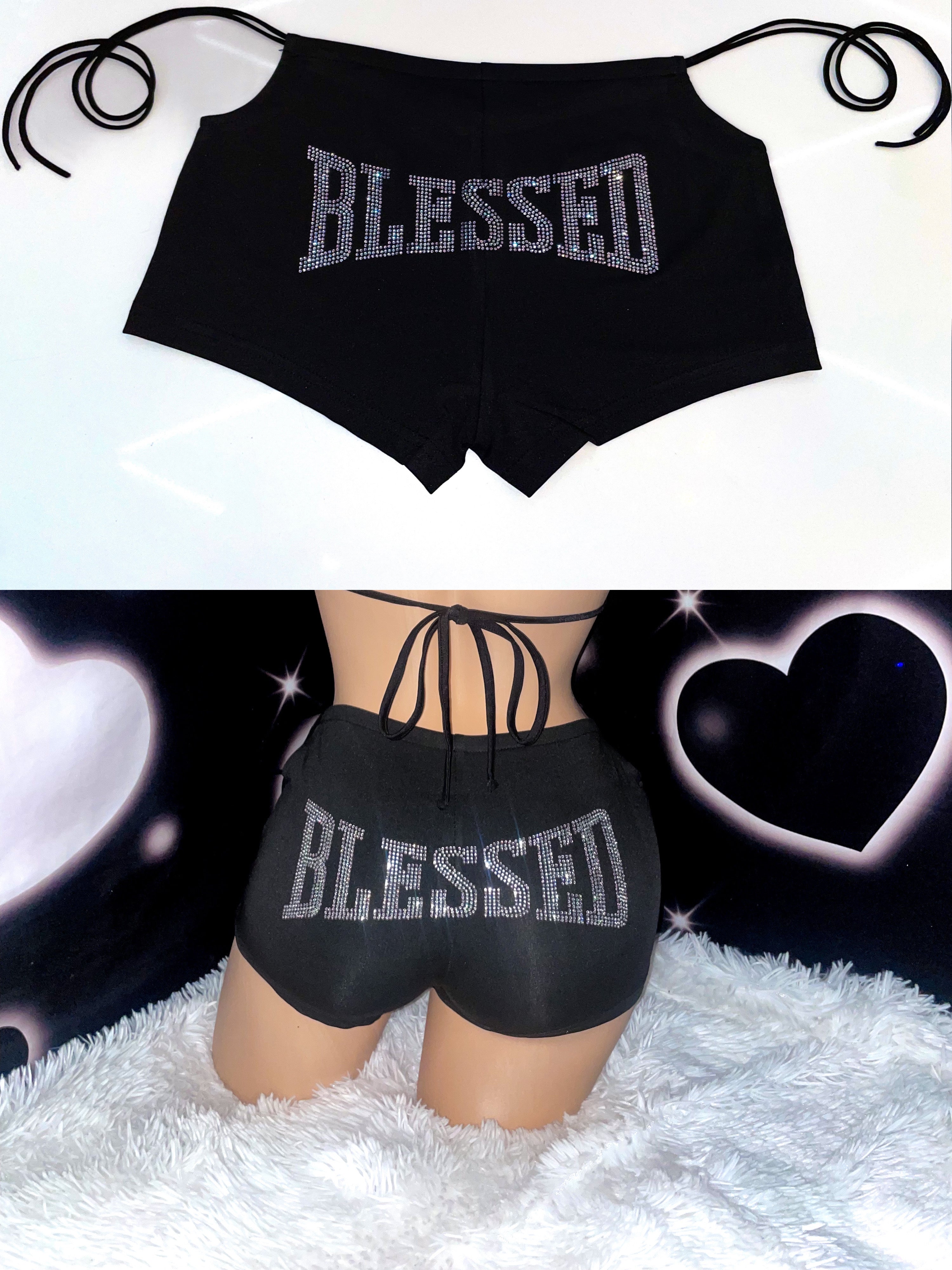 Blessed rhinestoned booty shorts