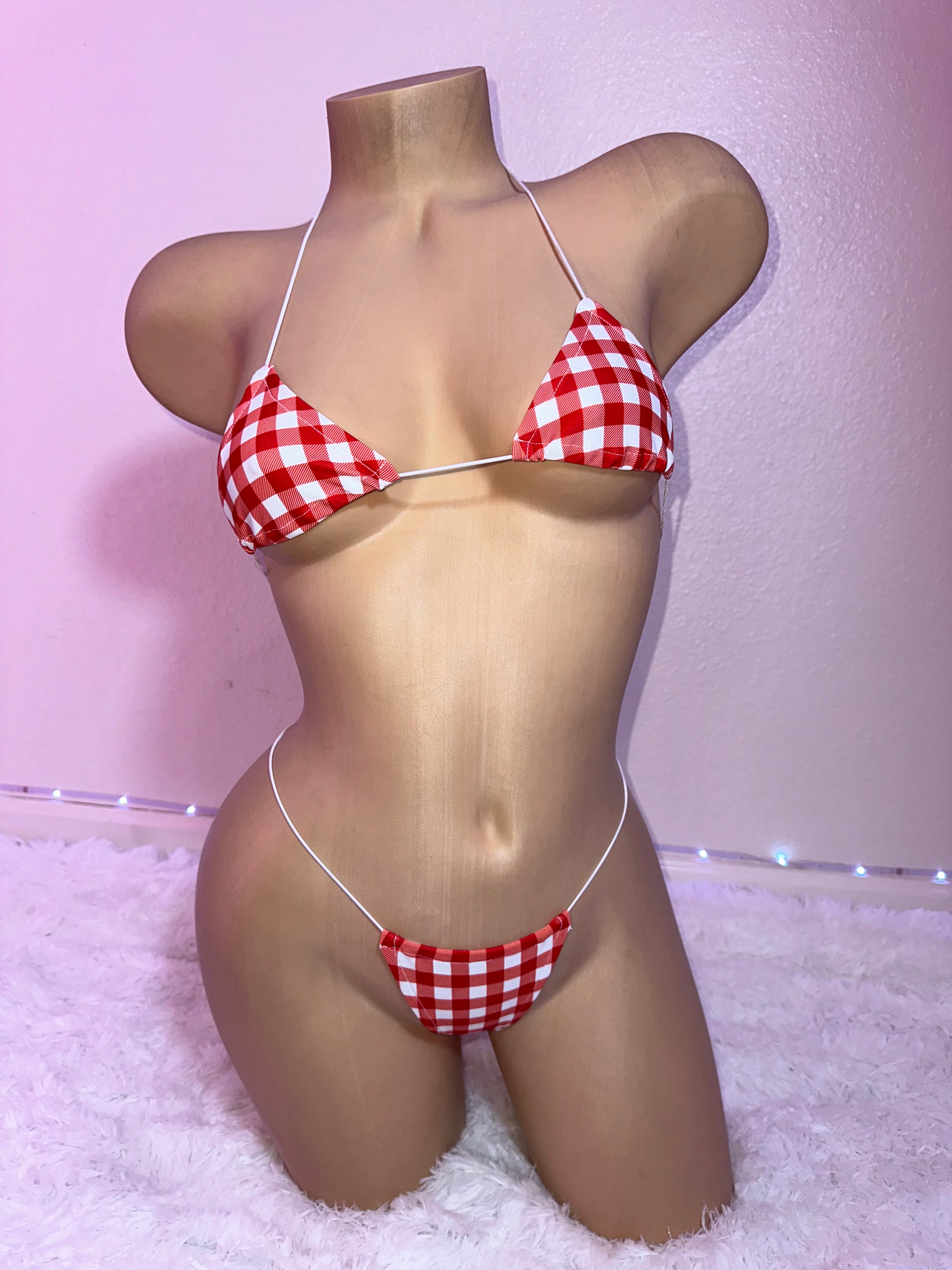 Red gingham string microkini