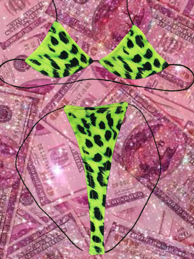 Green cheetah string microkini