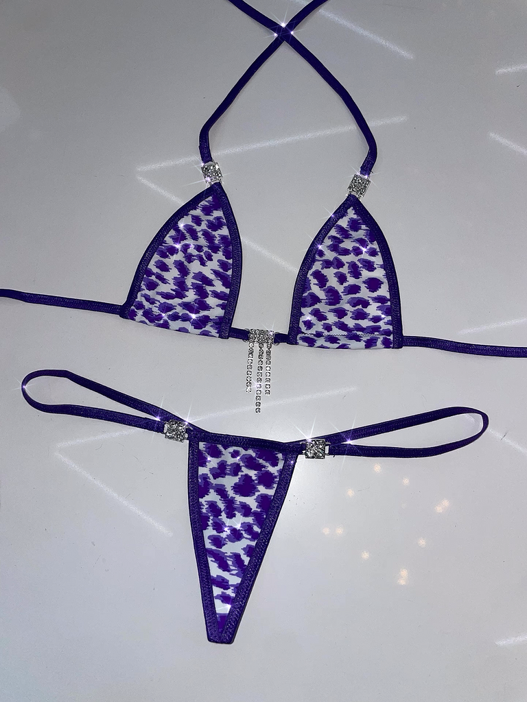 Purple cheetah sparkle microkini