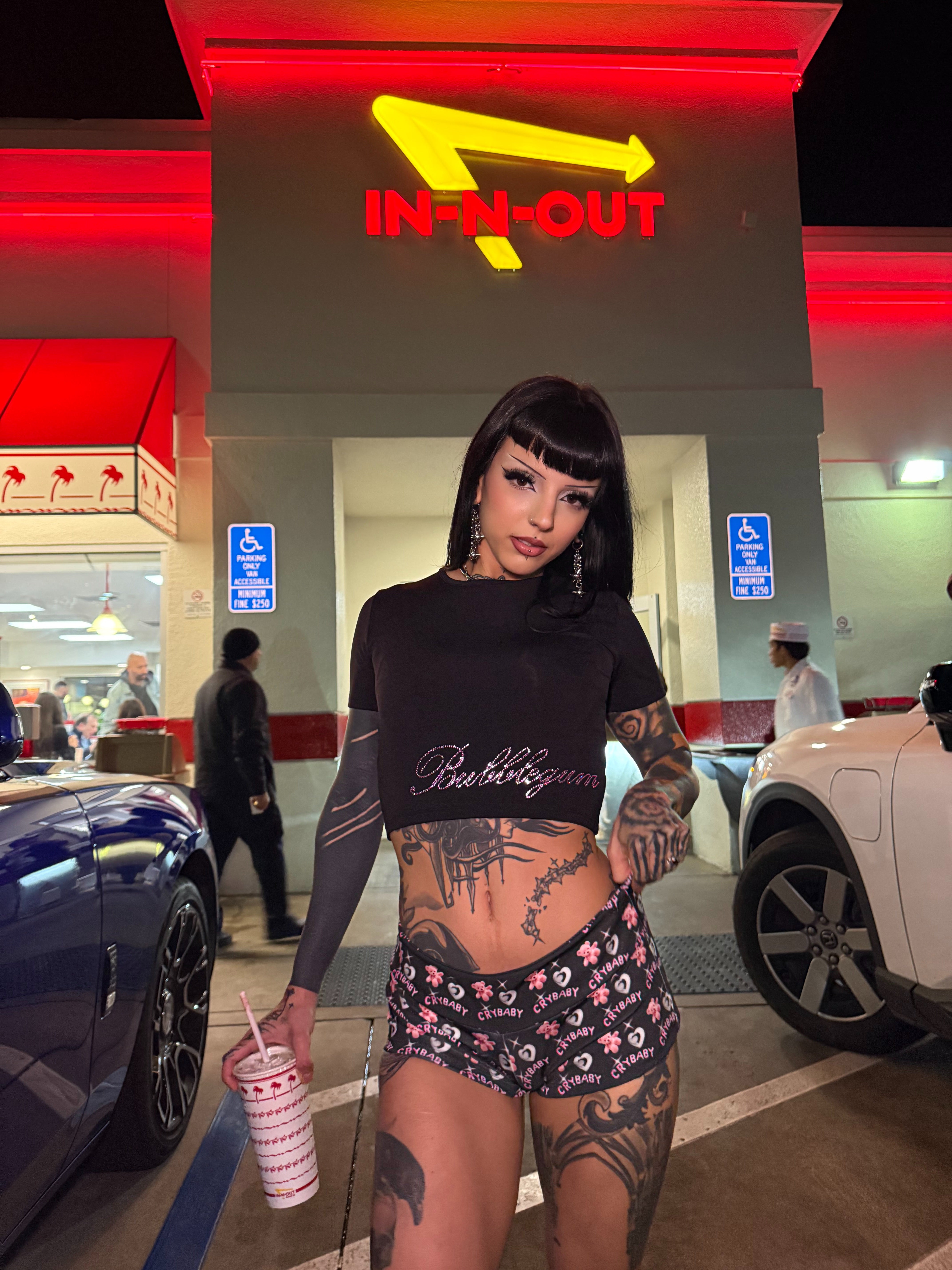 Pink fairy wings rhinestone crop top