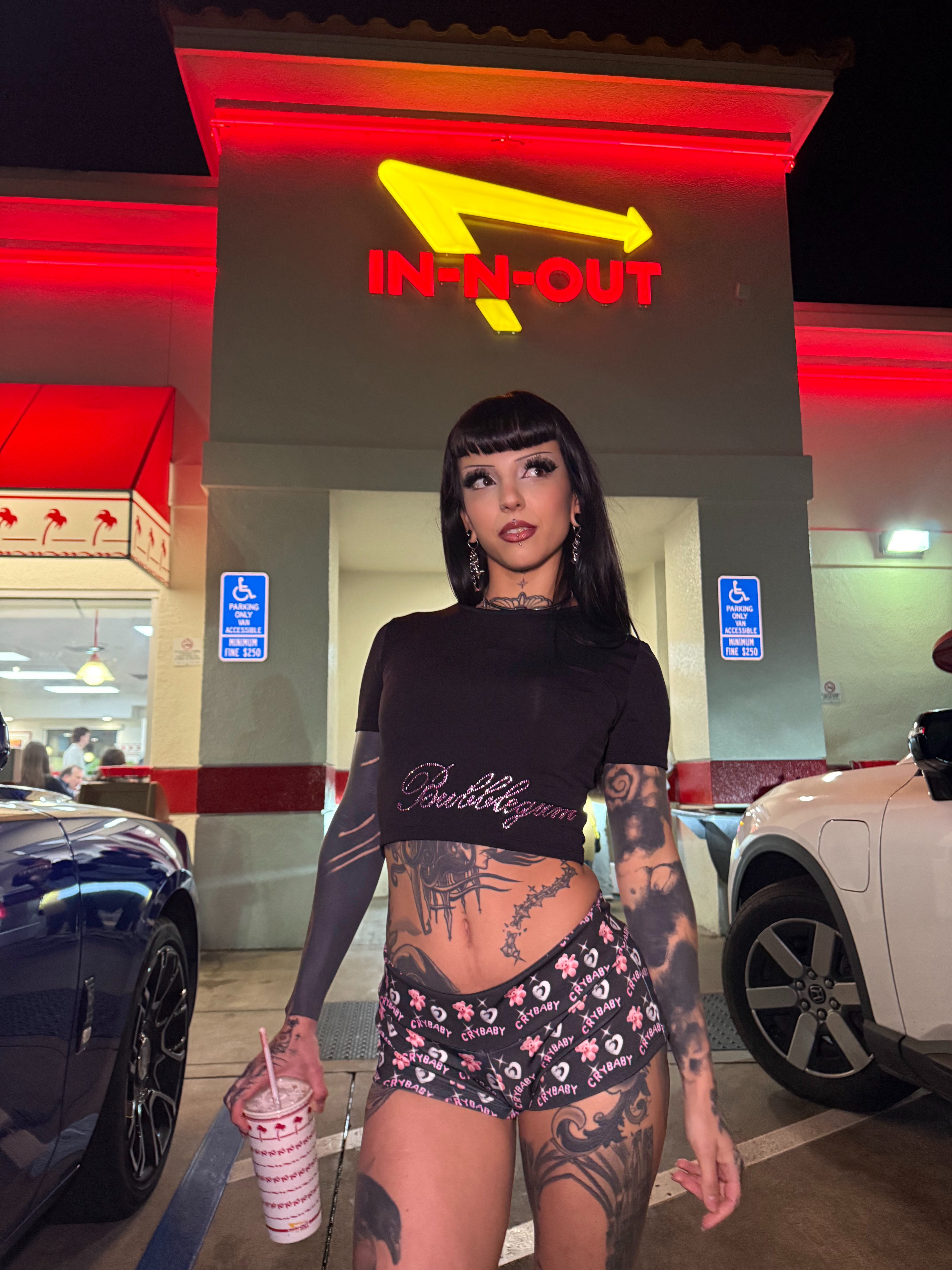 Pink fairy wings rhinestone crop top