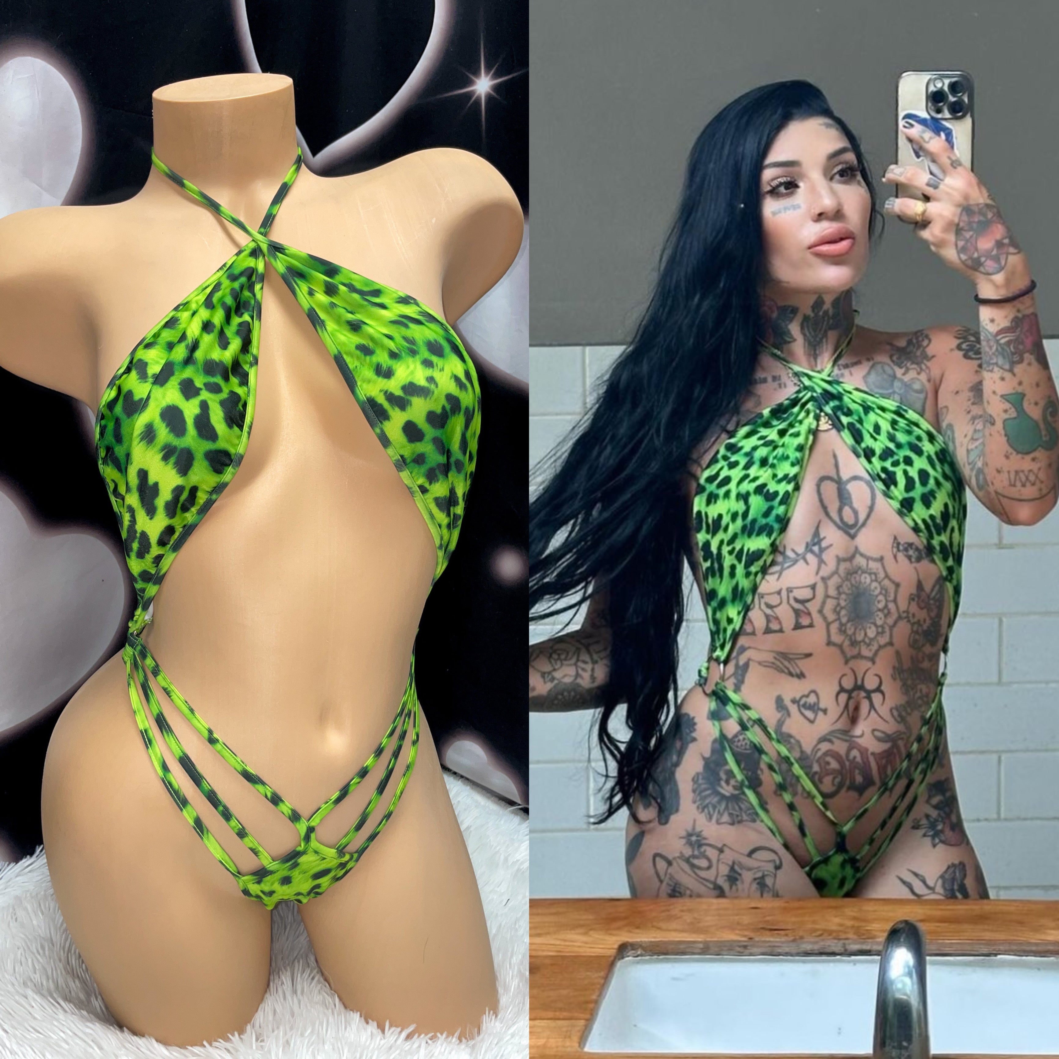 Green cheetah ring one piece