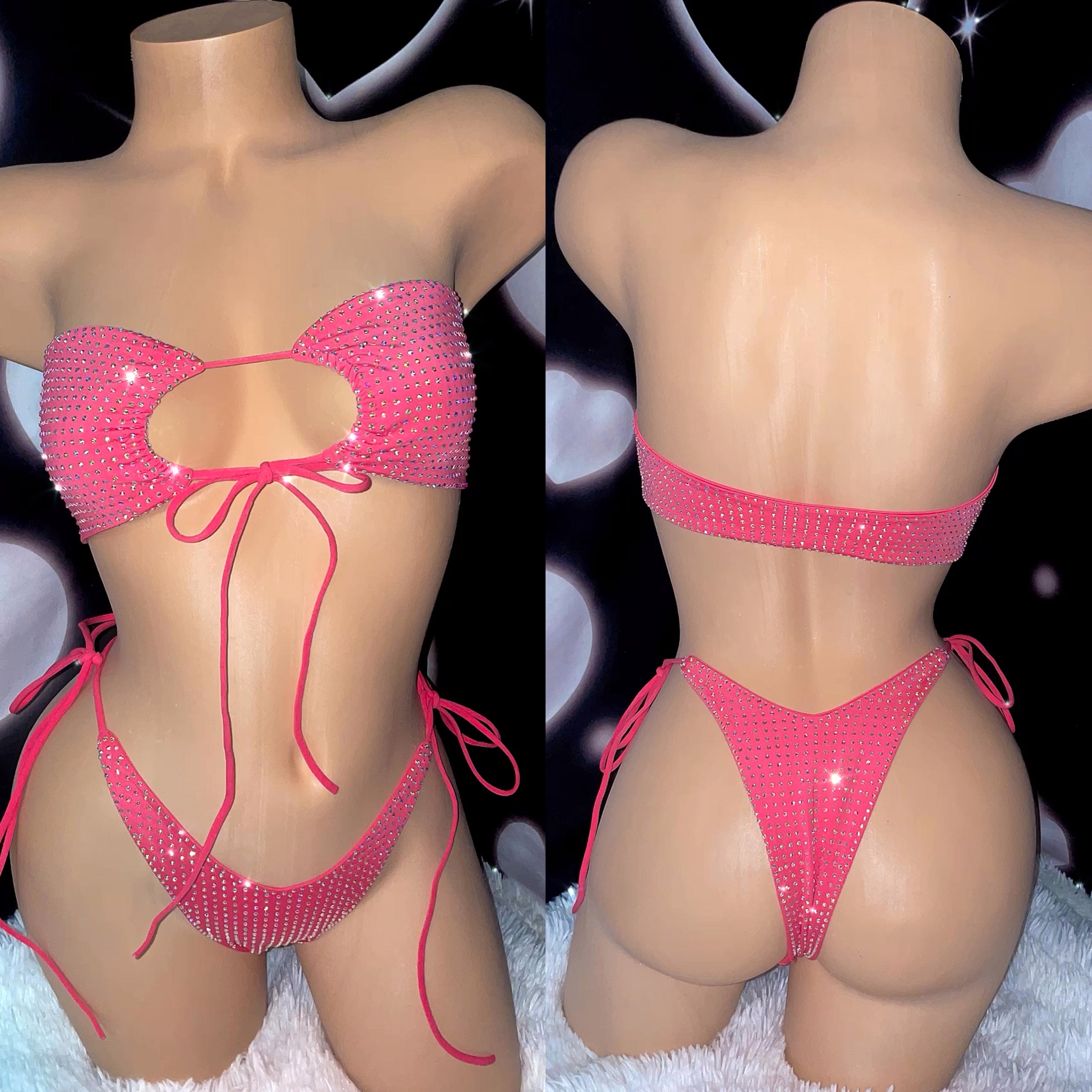 Iced out pink rhinestone Krystal bikini