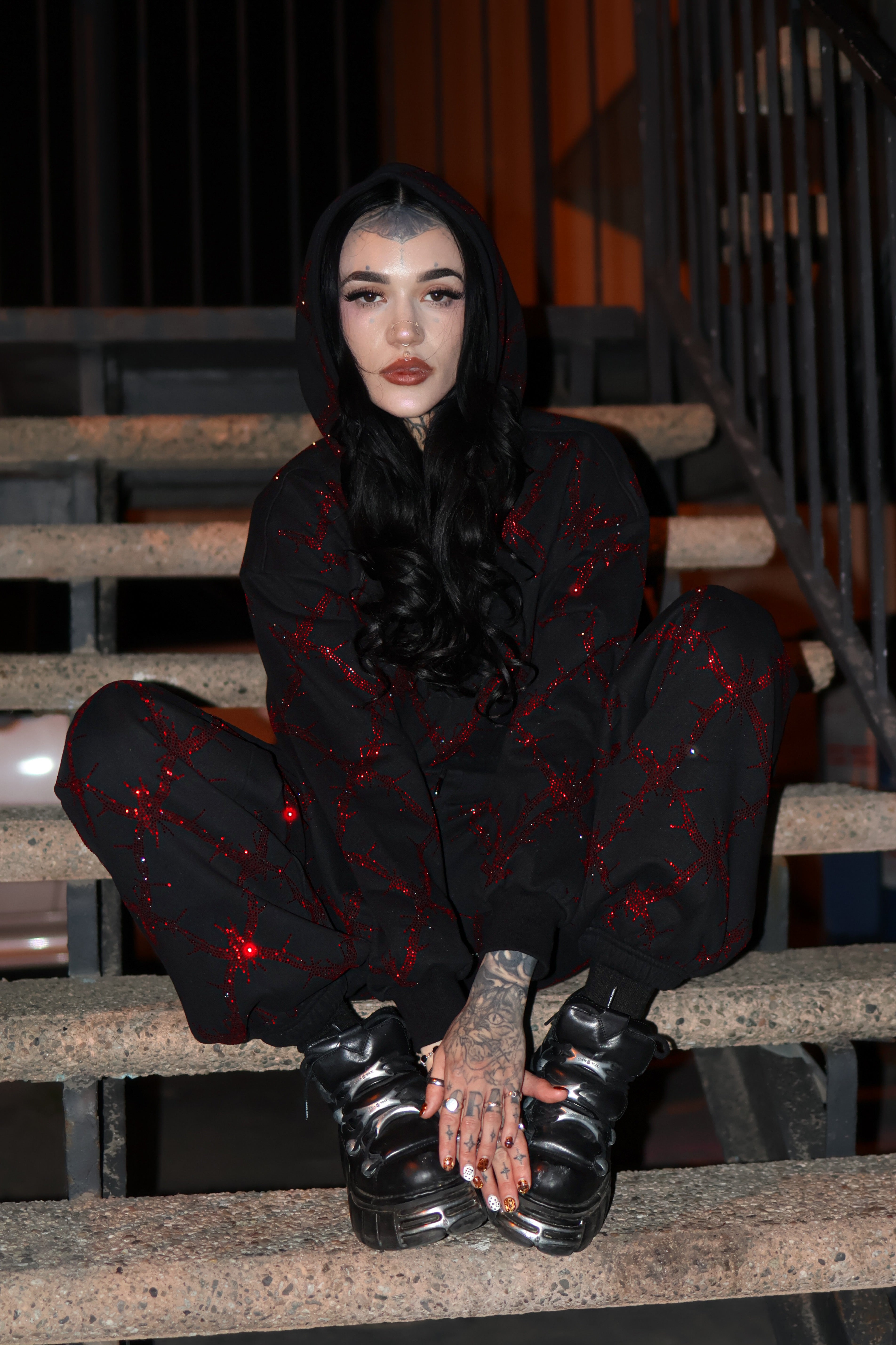 Barbed wire fence rhinestone sweatpants