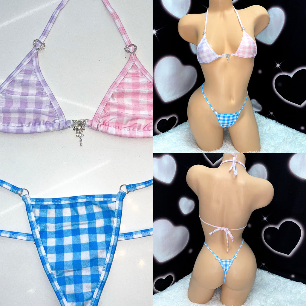 Mix and match gingham sparkle microkini - Bikinis, Monokinis, skirt sets, and apparel inspired by strippers - Bubblegum The Brand
