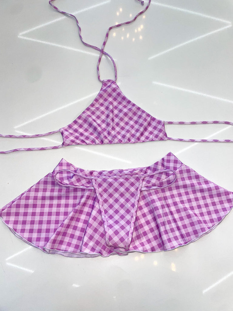 Purple gingham skirt set - Bikinis, Monokinis, skirt sets, and apparel inspired by strippers - Bubblegum The Brand