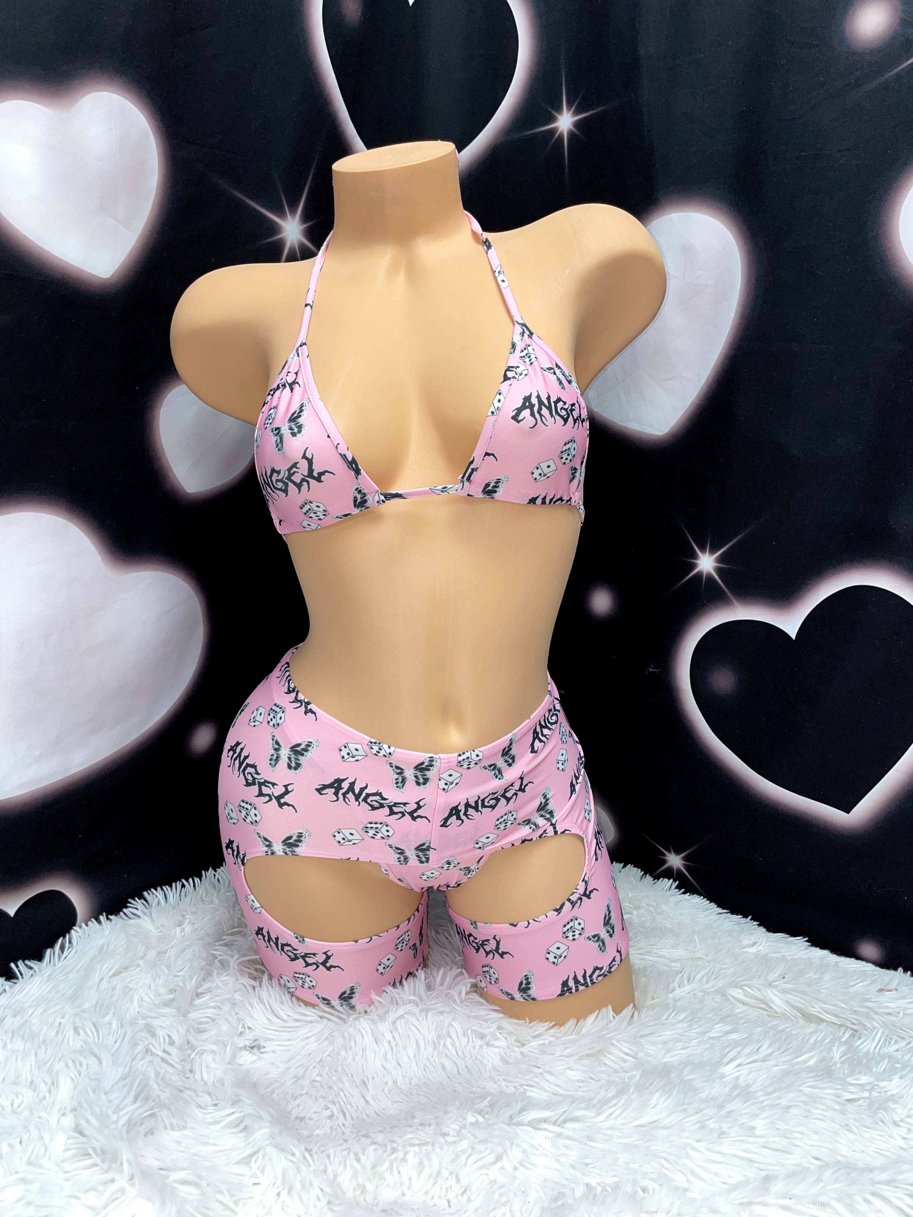 Luck of an Angel chaps bikini set - Bikinis, Monokinis, skirt sets, and apparel inspired by strippers - Bubblegum The Brand