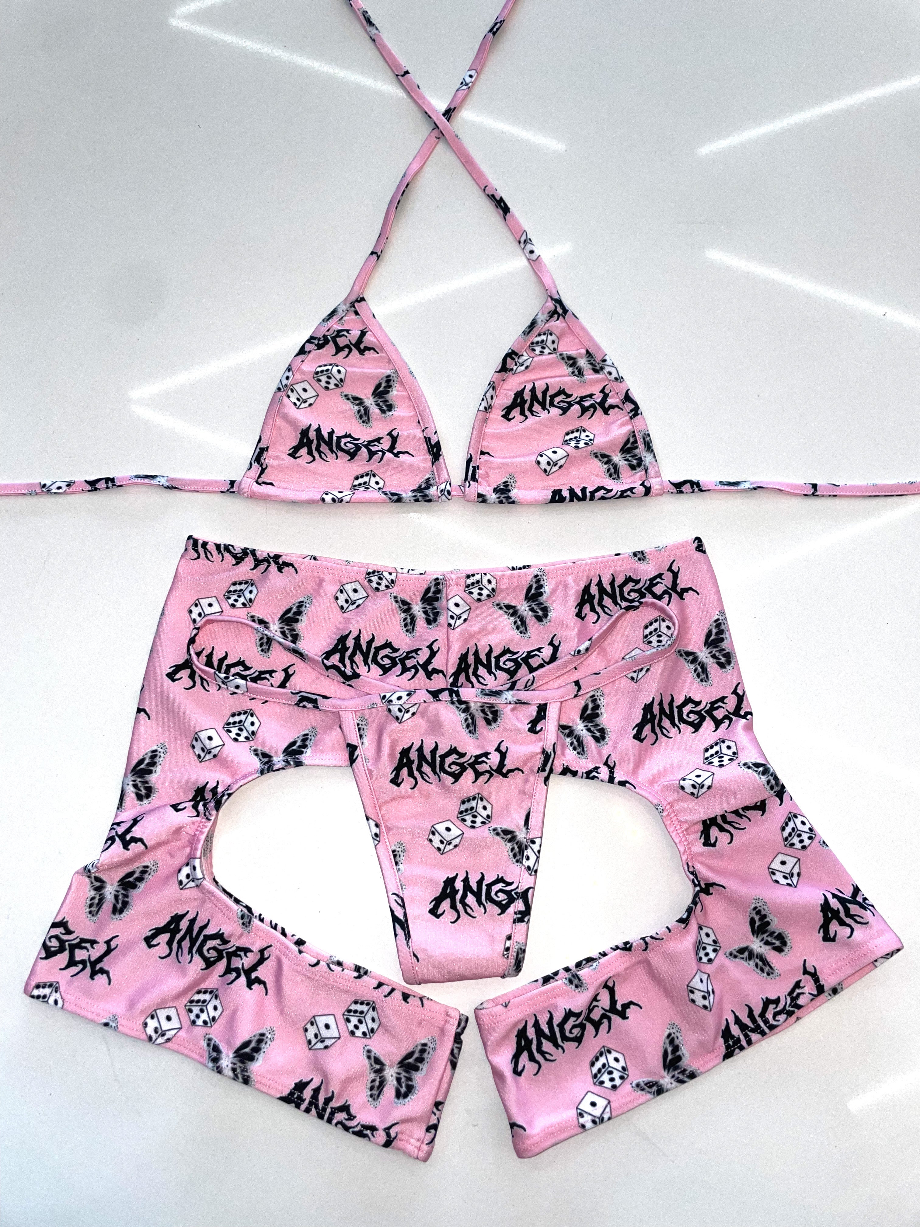 Luck of an Angel chaps bikini set - Bikinis, Monokinis, skirt sets, and apparel inspired by strippers - Bubblegum The Brand