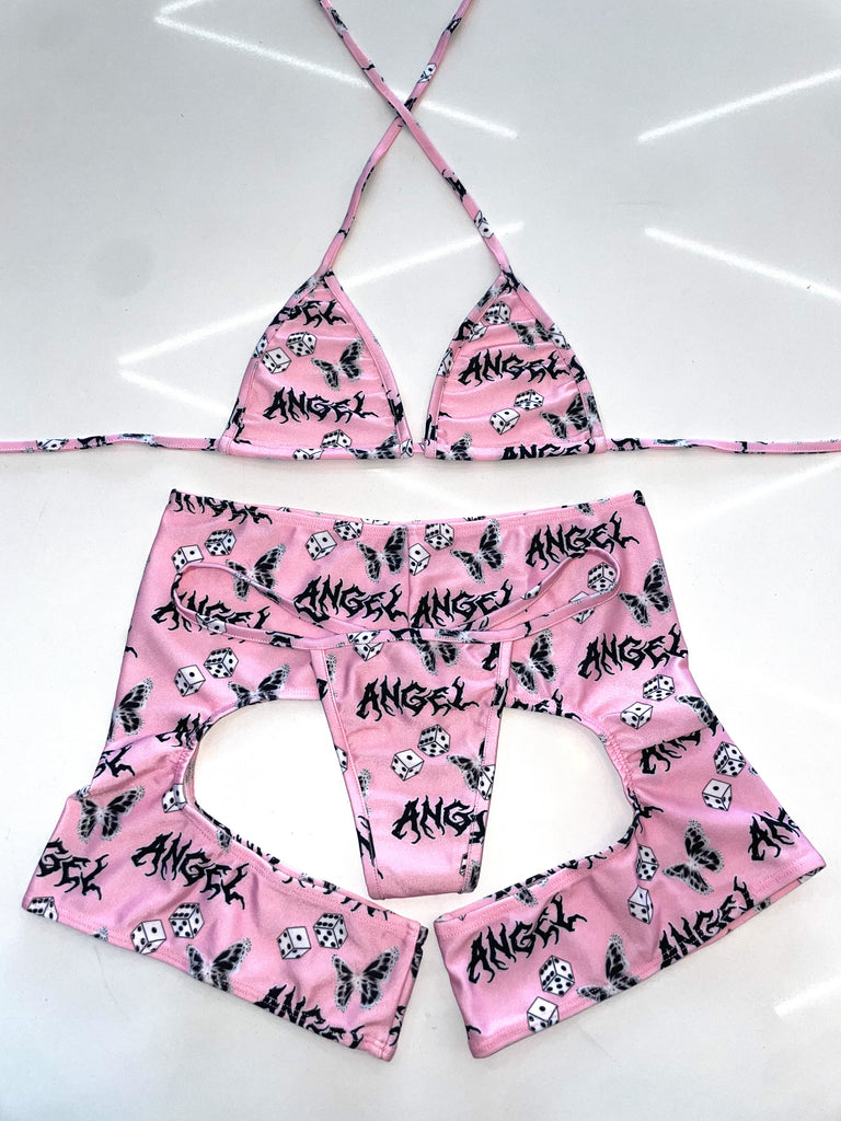 Luck of an Angel chaps bikini set - Bikinis, Monokinis, skirt sets, and apparel inspired by strippers - Bubblegum The Brand