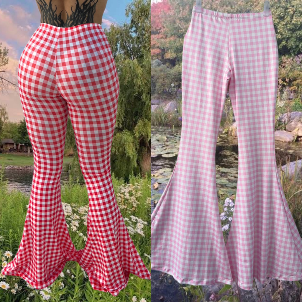 Gingham bellbottom pants - Bikinis, Monokinis, skirt sets, and apparel inspired by strippers - Bubblegum The Brand