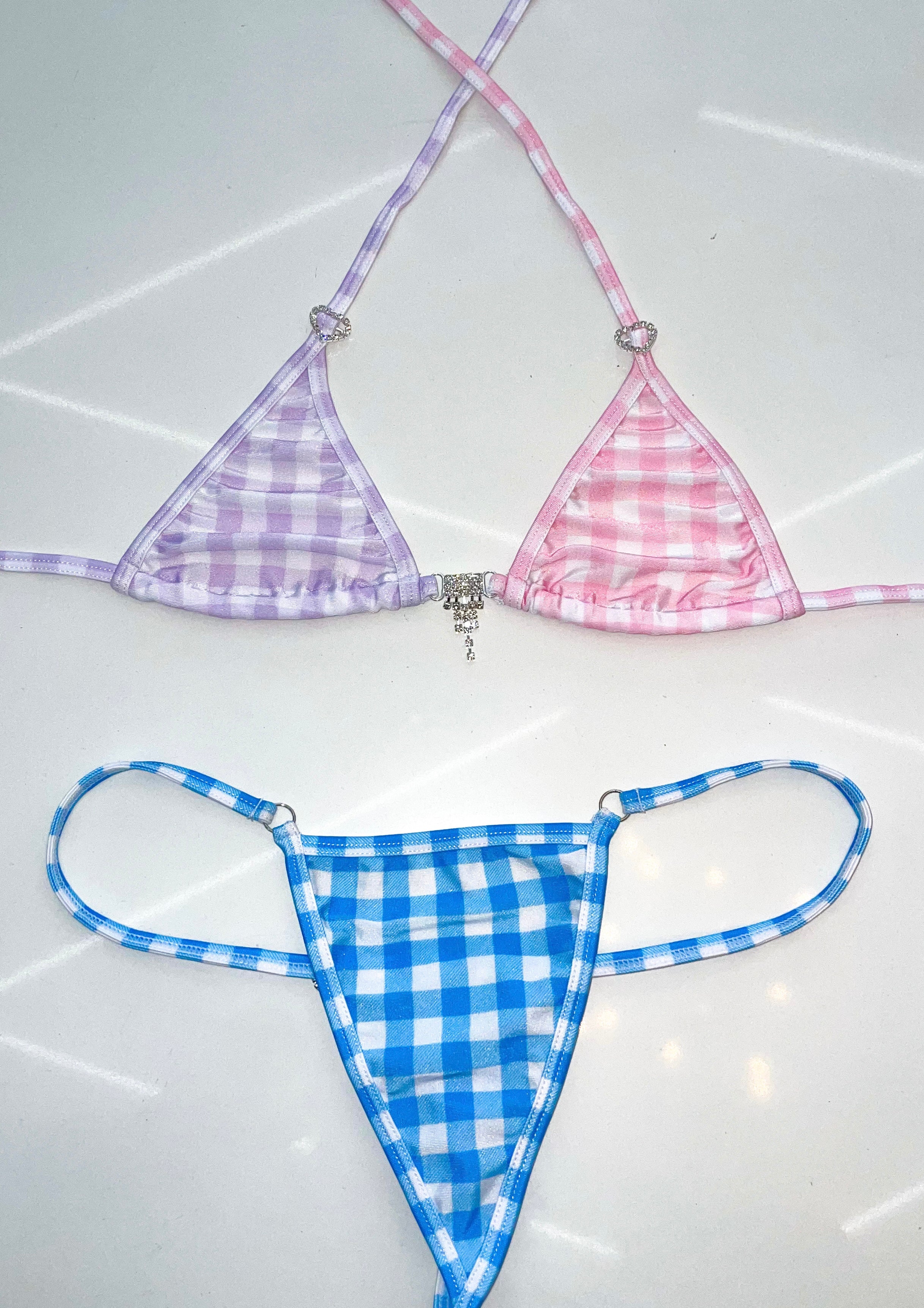 Mix and match gingham sparkle microkini - Bikinis, Monokinis, skirt sets, and apparel inspired by strippers - Bubblegum The Brand