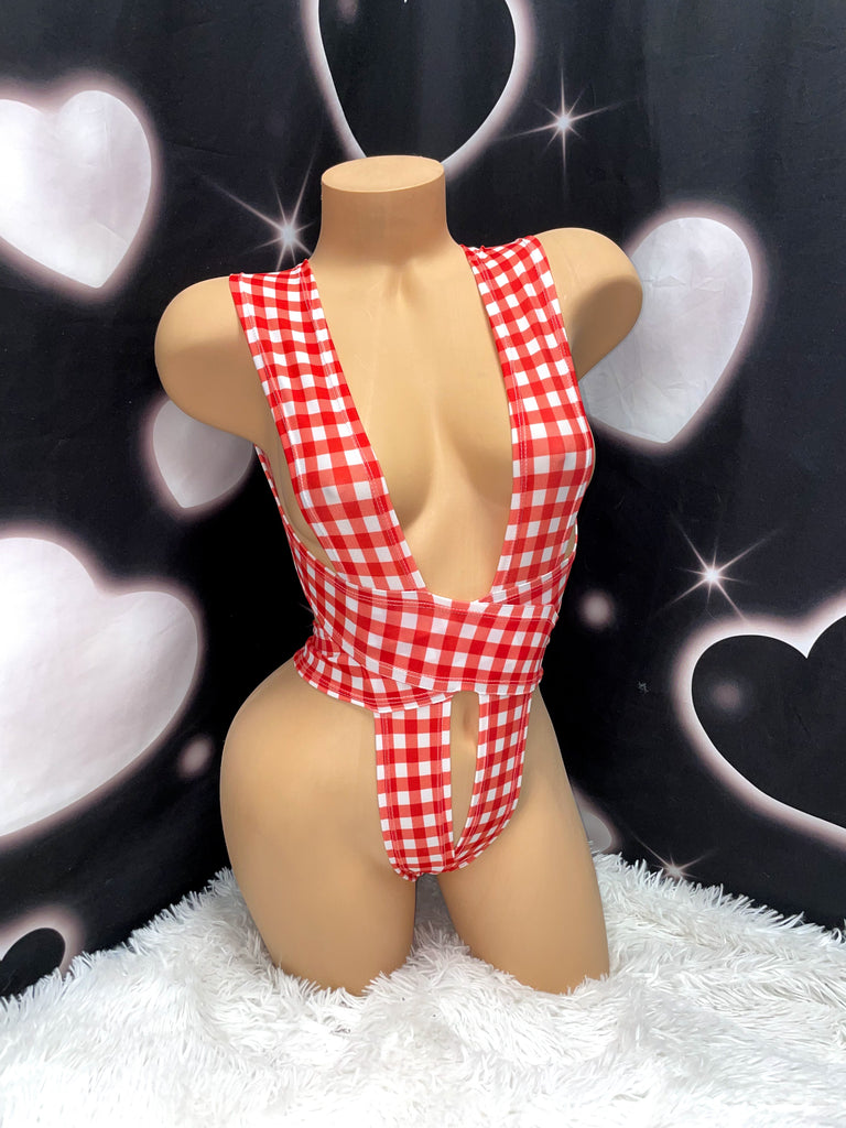 Red gingham wrap one piece - Bikinis, Monokinis, skirt sets, and apparel inspired by strippers - Bubblegum The Brand