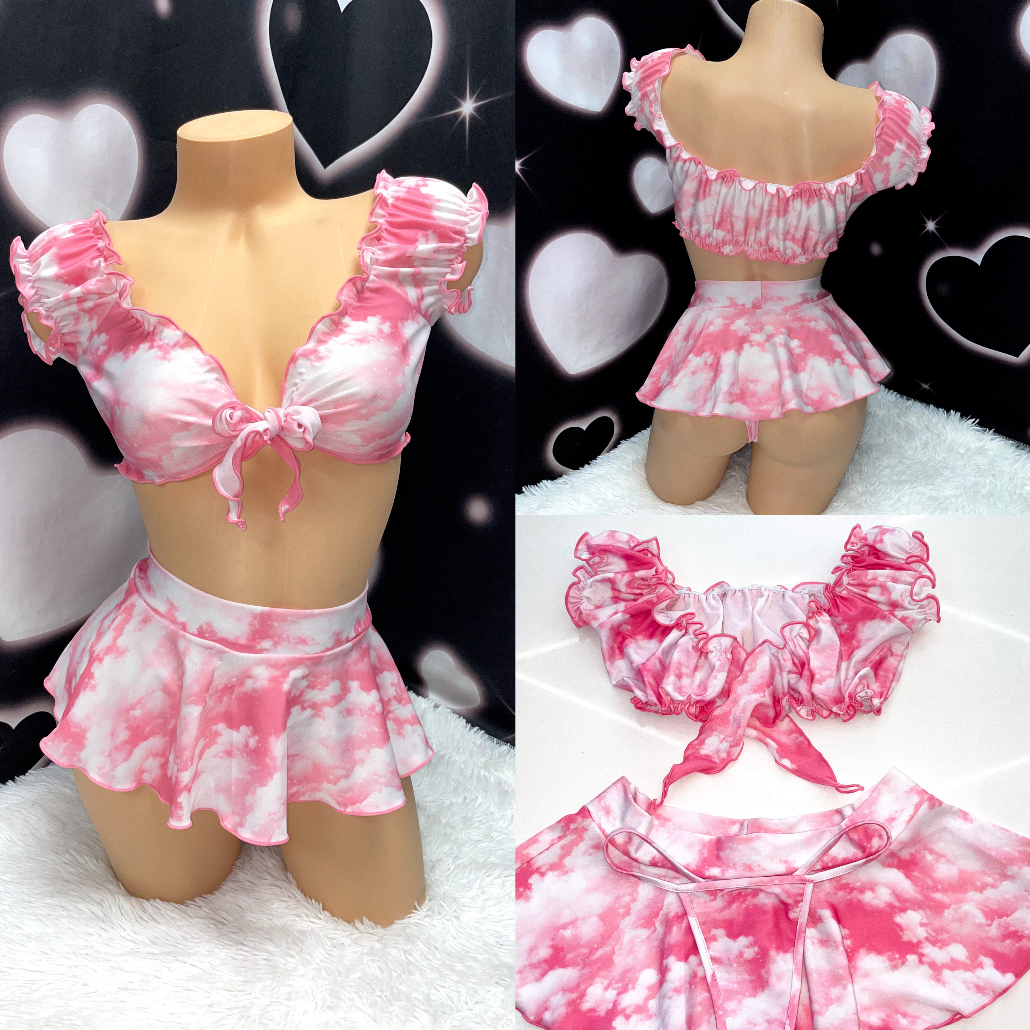 Pink clouds ruffle skirt set - Bikinis, Monokinis, skirt sets, and apparel inspired by strippers - Bubblegum The Brand