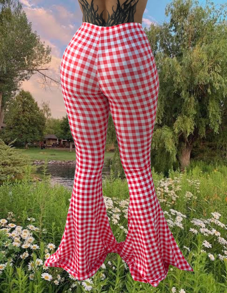 Gingham bellbottom pants - Bikinis, Monokinis, skirt sets, and apparel inspired by strippers - Bubblegum The Brand