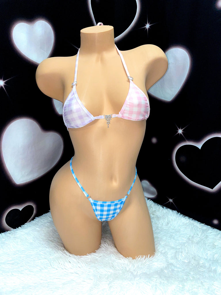 Mix and match gingham sparkle microkini - Bikinis, Monokinis, skirt sets, and apparel inspired by strippers - Bubblegum The Brand