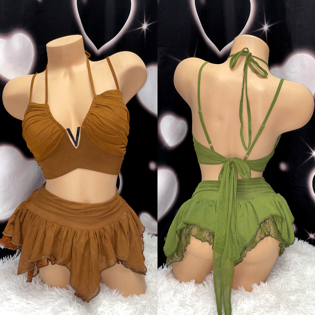 Earth tone pixie skirt sets - Bikinis, Monokinis, skirt sets, and apparel inspired by strippers - Bubblegum The Brand