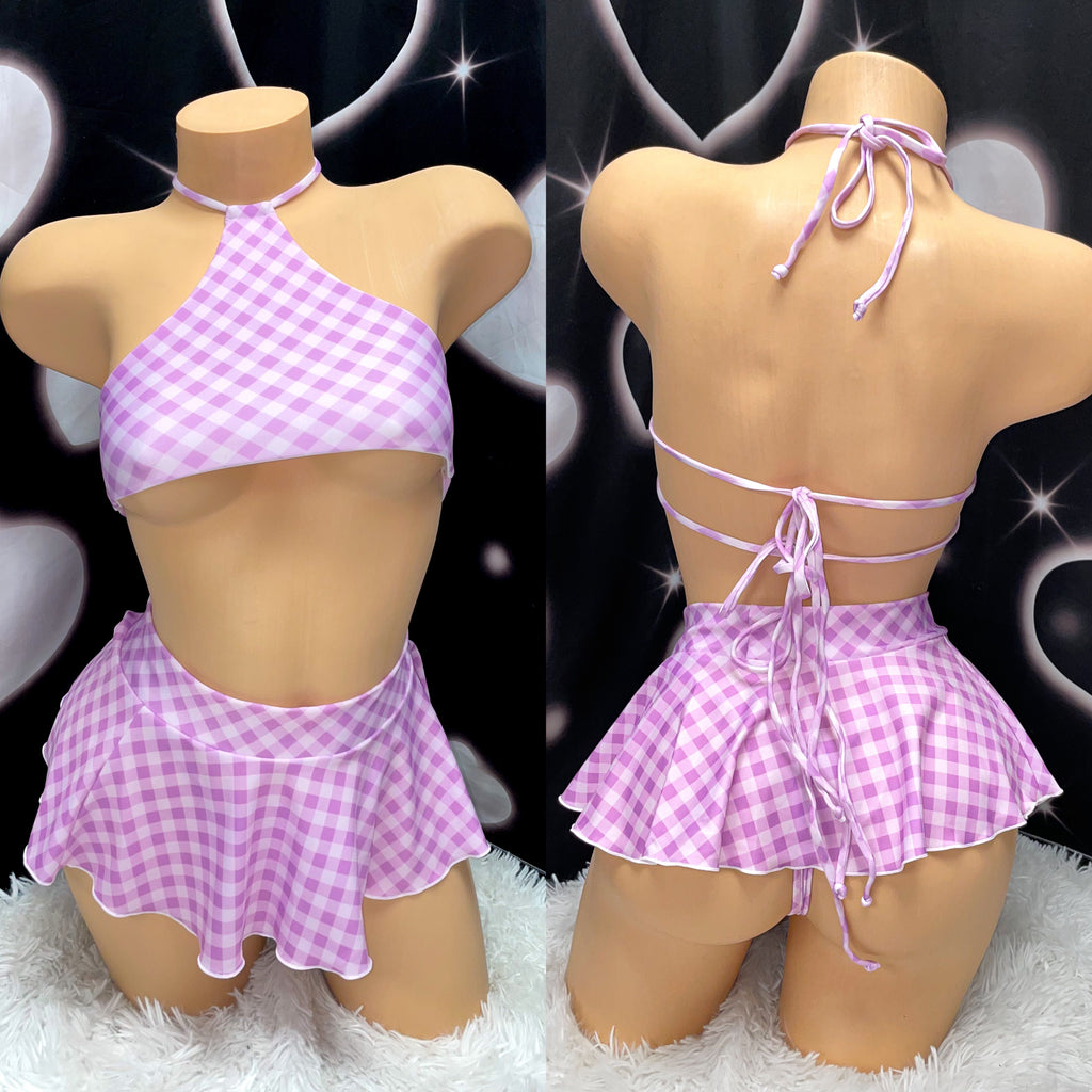 Purple gingham skirt set - Bikinis, Monokinis, skirt sets, and apparel inspired by strippers - Bubblegum The Brand