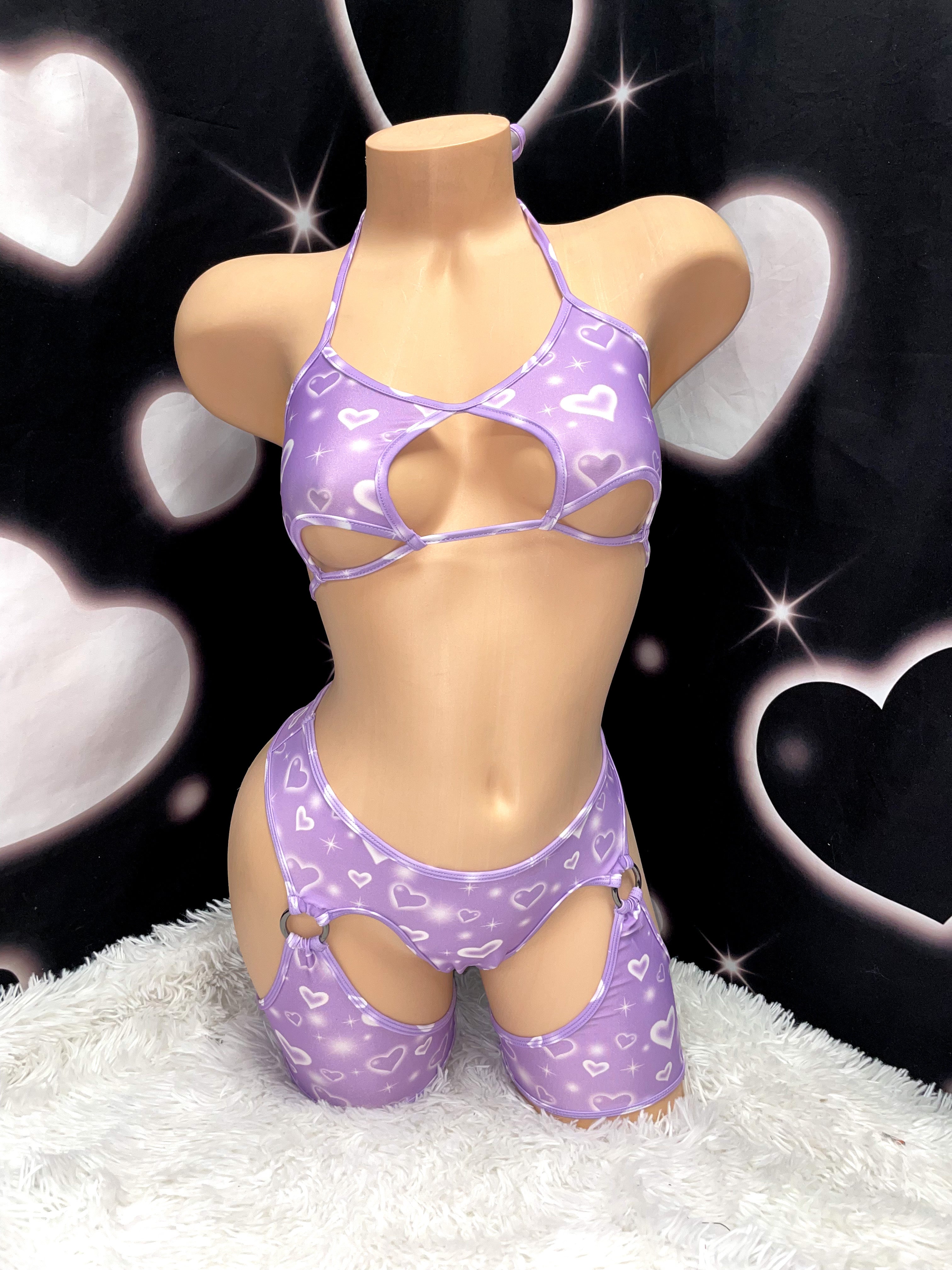 Lavender airbrush garter chaps star bikini set - Bikinis, Monokinis, skirt sets, and apparel inspired by strippers - Bubblegum The Brand