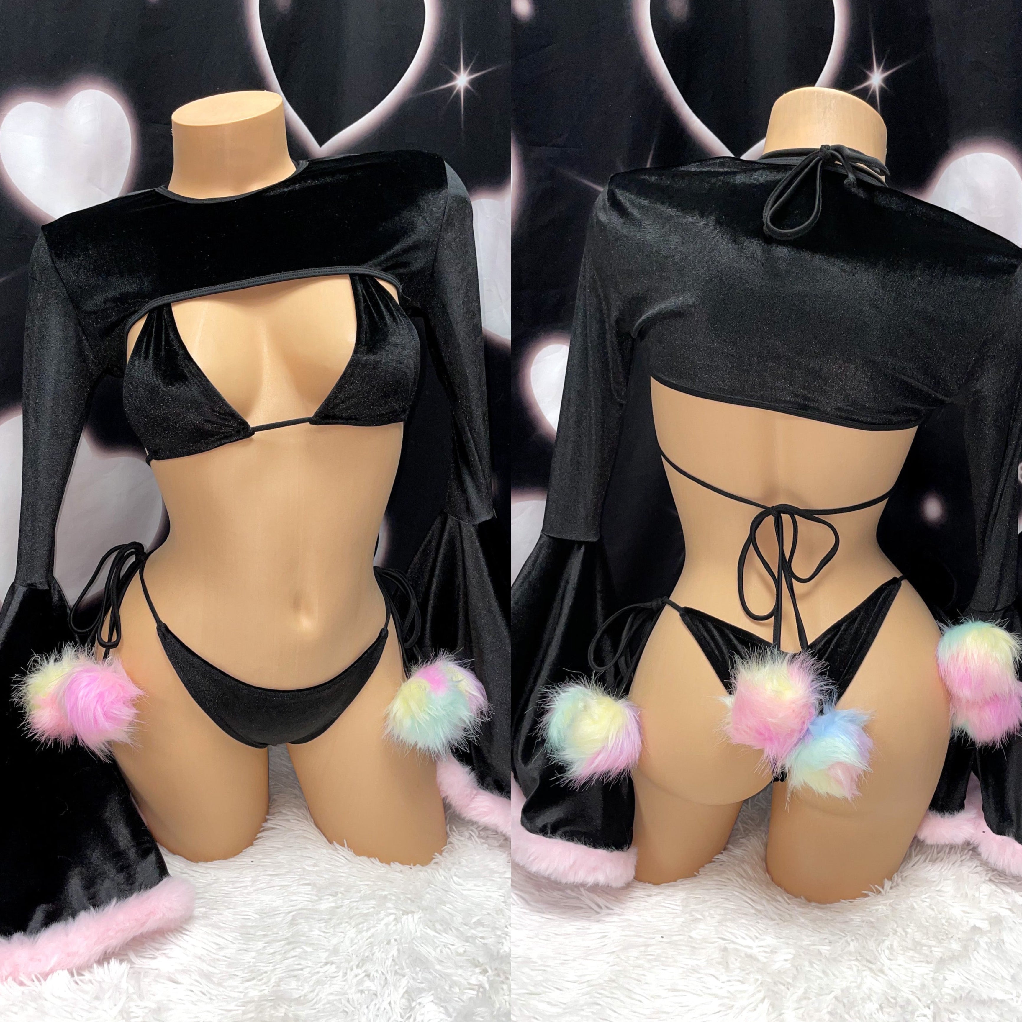 Wonderland bellsleeve velvet three piece bikini set - Bikinis, Monokinis, skirt sets, and apparel inspired by strippers - Bubblegum The Brand