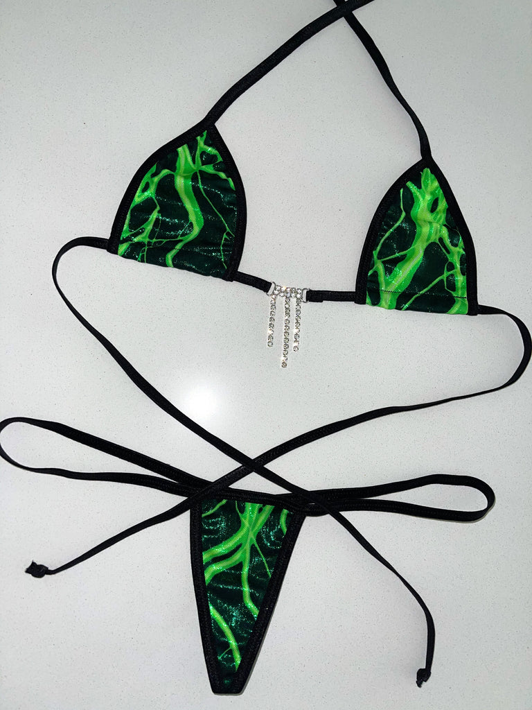 Green lightning sparkle microkini - Bikinis, Monokinis, skirt sets, and apparel inspired by strippers - Bubblegum The Brand