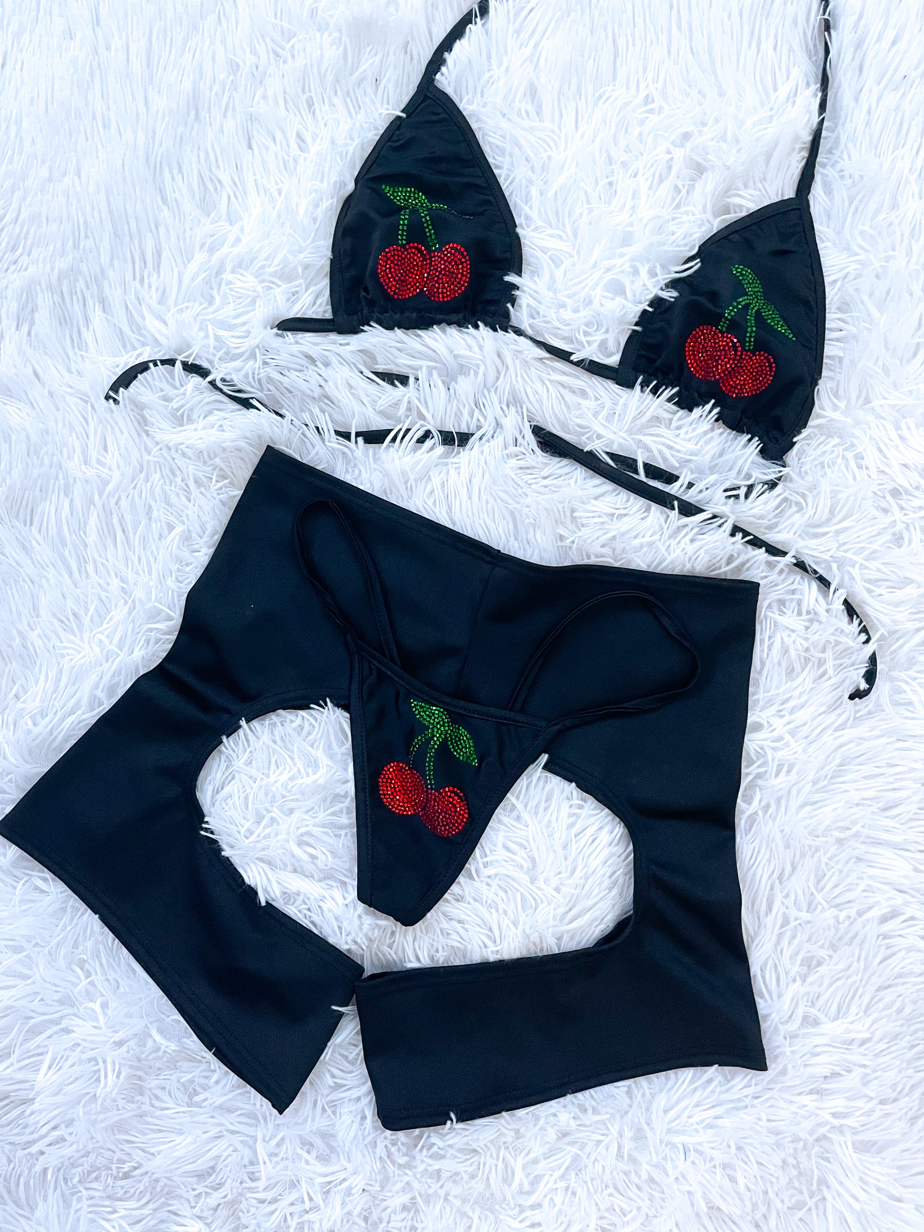 Cherrybomb chaps bikini black - Bikinis, Monokinis, skirt sets, and apparel inspired by strippers - Bubblegum The Brand