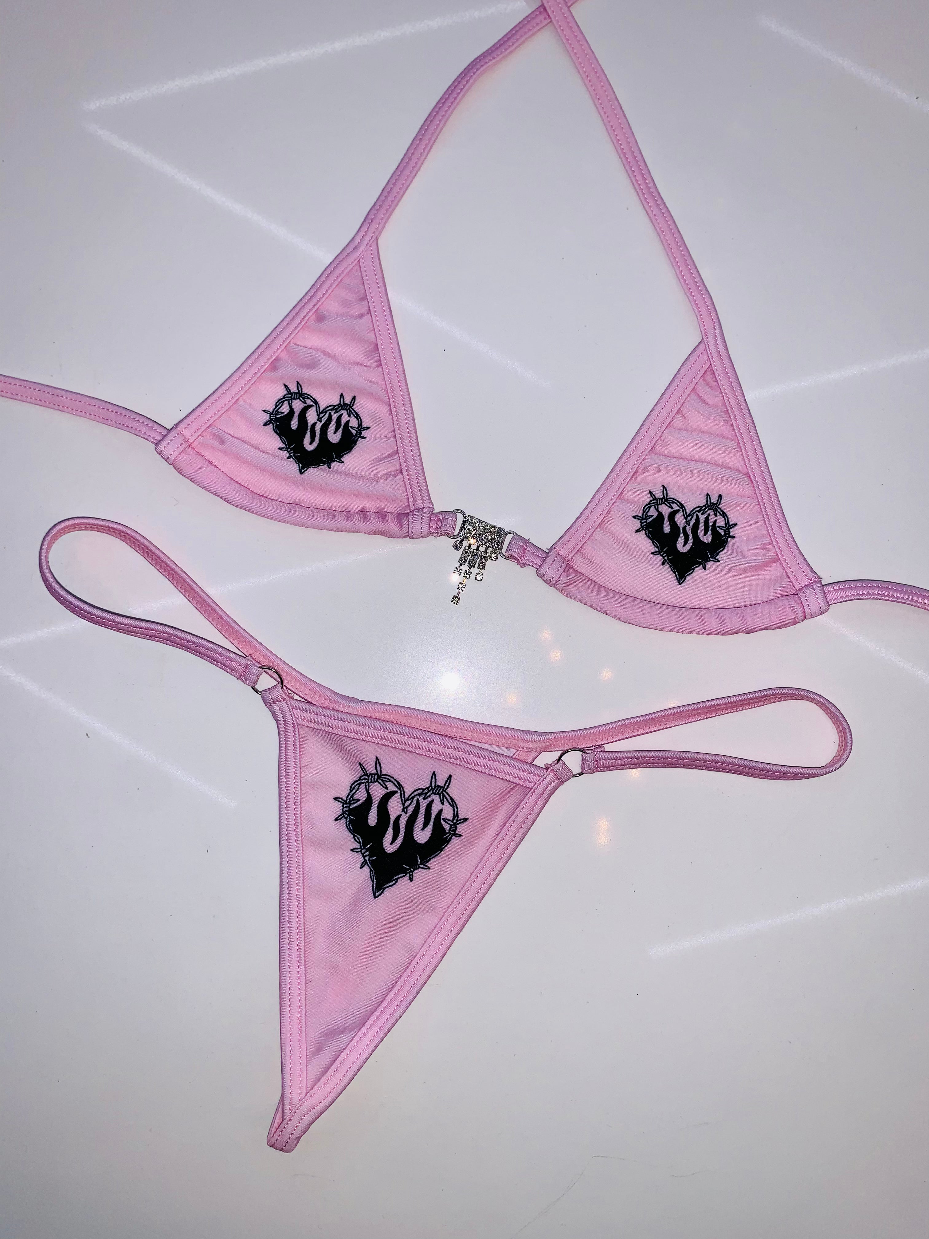 Love on fire sparkle microkini - Bikinis, Monokinis, skirt sets, and apparel inspired by strippers - Bubblegum The Brand