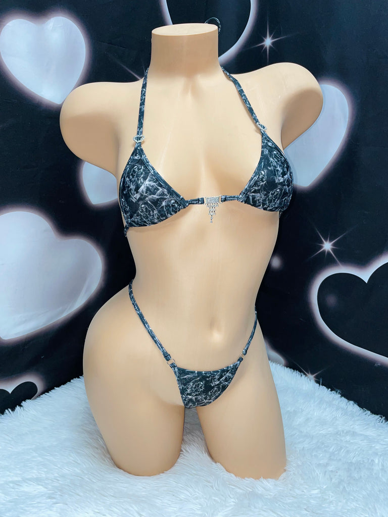 Smokey reaper sparkle hearts microkini - Bikinis, Monokinis, skirt sets, and apparel inspired by strippers - Bubblegum The Brand