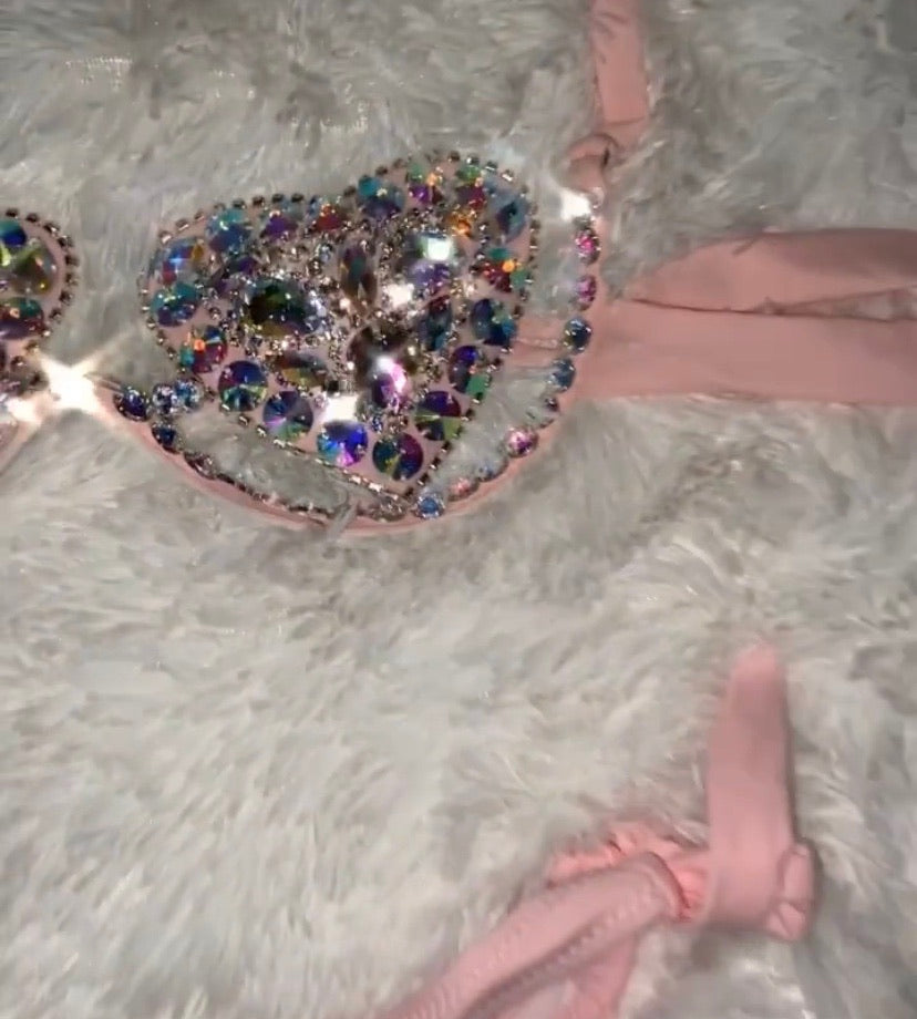 Rhinestone hearts bikini - Bikinis, Monokinis, skirt sets, and apparel inspired by strippers - Bubblegum The Brand