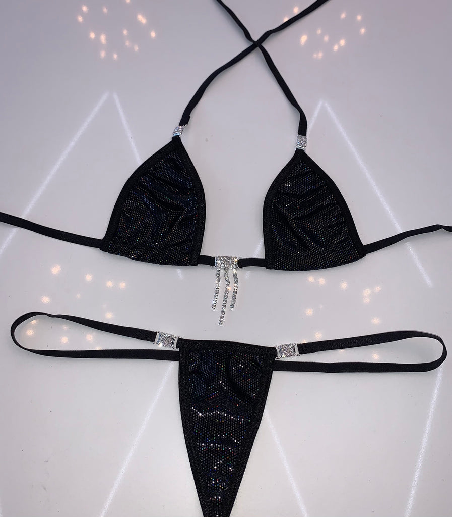 Velvet sparkle black microkini - Bikinis, Monokinis, skirt sets, and apparel inspired by strippers - Bubblegum The Brand