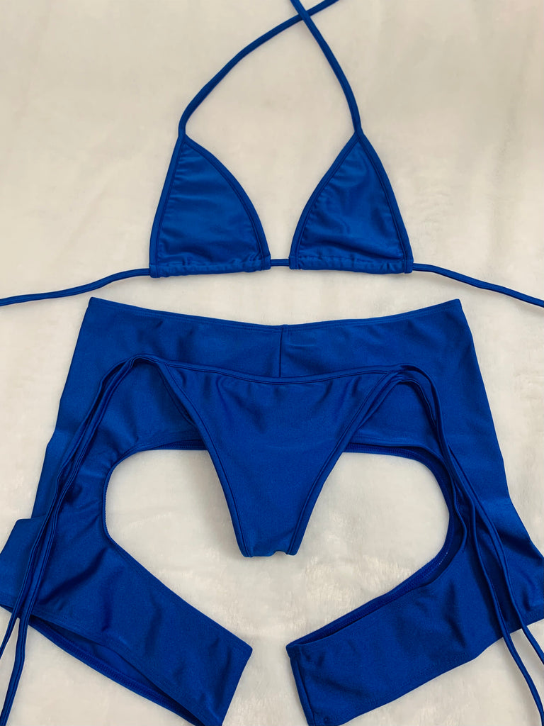 Navy blue chaps bikini set - Bikinis, Monokinis, skirt sets, and apparel inspired by strippers - Bubblegum The Brand