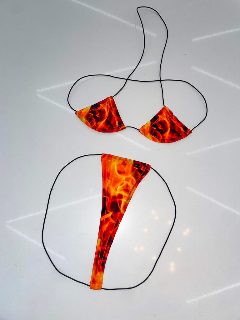 Flames string microkini - Bikinis, Monokinis, skirt sets, and apparel inspired by strippers - Bubblegum The Brand