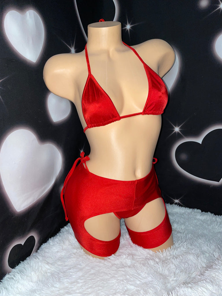Red chaps set - Bikinis, Monokinis, skirt sets, and apparel inspired by strippers - Bubblegum The Brand