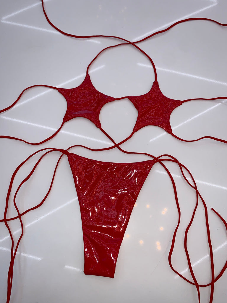 Latex look star bikini red - Bikinis, Monokinis, skirt sets, and apparel inspired by strippers - Bubblegum The Brand
