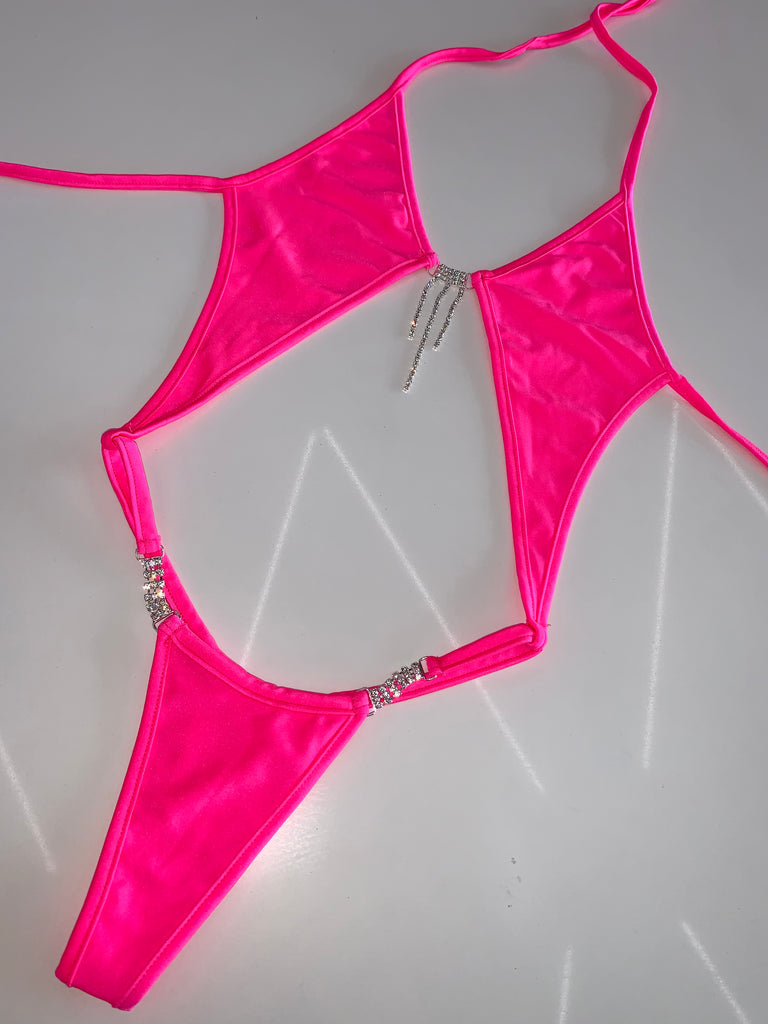 Pink sparkle thong one piece - Bikinis, Monokinis, skirt sets, and apparel inspired by strippers - Bubblegum The Brand