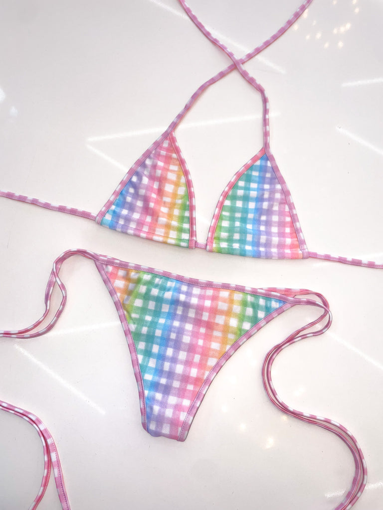Pastel rainbow gingham bikini - Bikinis, Monokinis, skirt sets, and apparel inspired by strippers - Bubblegum The Brand