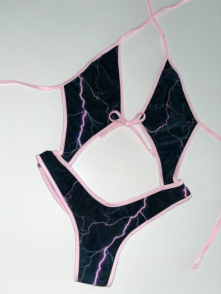 Pastel pink lightning one piece - Bikinis, Monokinis, skirt sets, and apparel inspired by strippers - Bubblegum The Brand