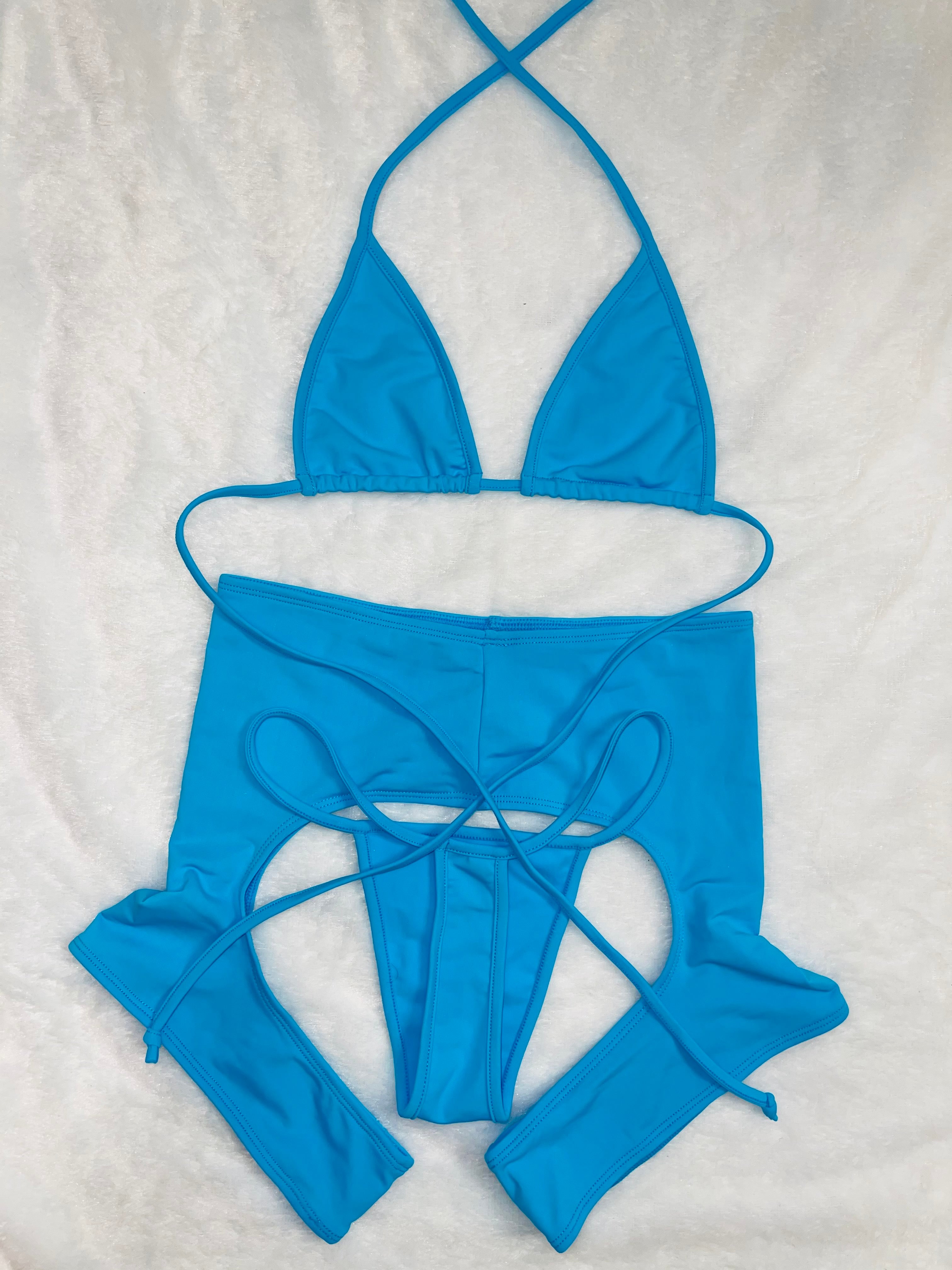 Sky Blue Chaps bikini set - Bikinis, Monokinis, skirt sets, and apparel inspired by strippers - Bubblegum The Brand