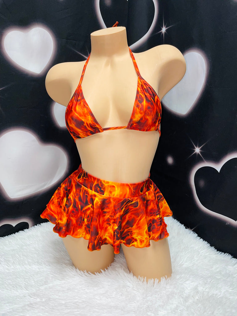 Flames skirt set - Bikinis, Monokinis, skirt sets, and apparel inspired by strippers - Bubblegum The Brand
