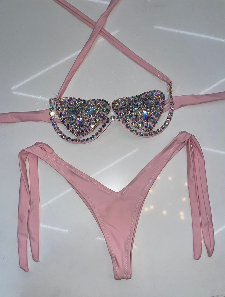 Rhinestone hearts bikini - Bikinis, Monokinis, skirt sets, and apparel inspired by strippers - Bubblegum The Brand