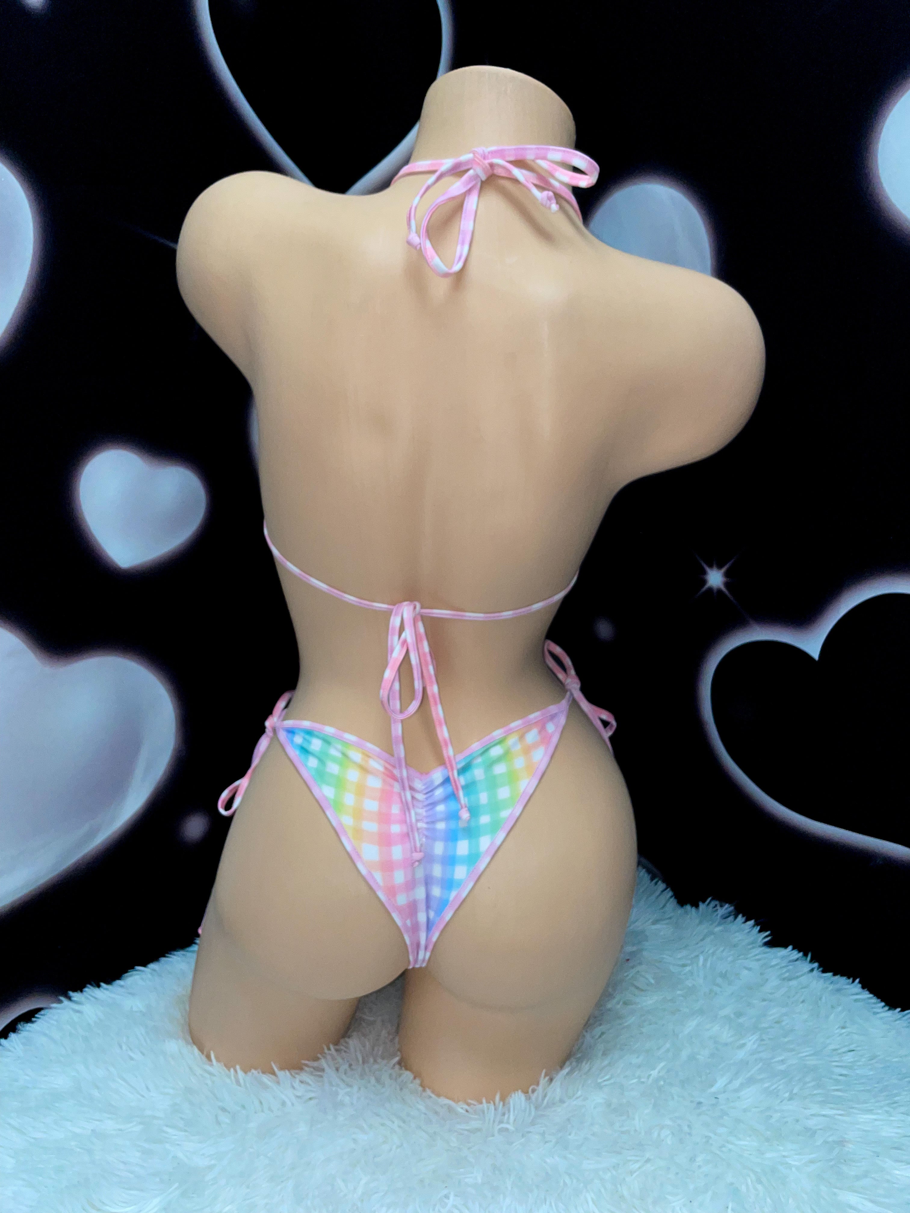 Pastel rainbow gingham bikini - Bikinis, Monokinis, skirt sets, and apparel inspired by strippers - Bubblegum The Brand