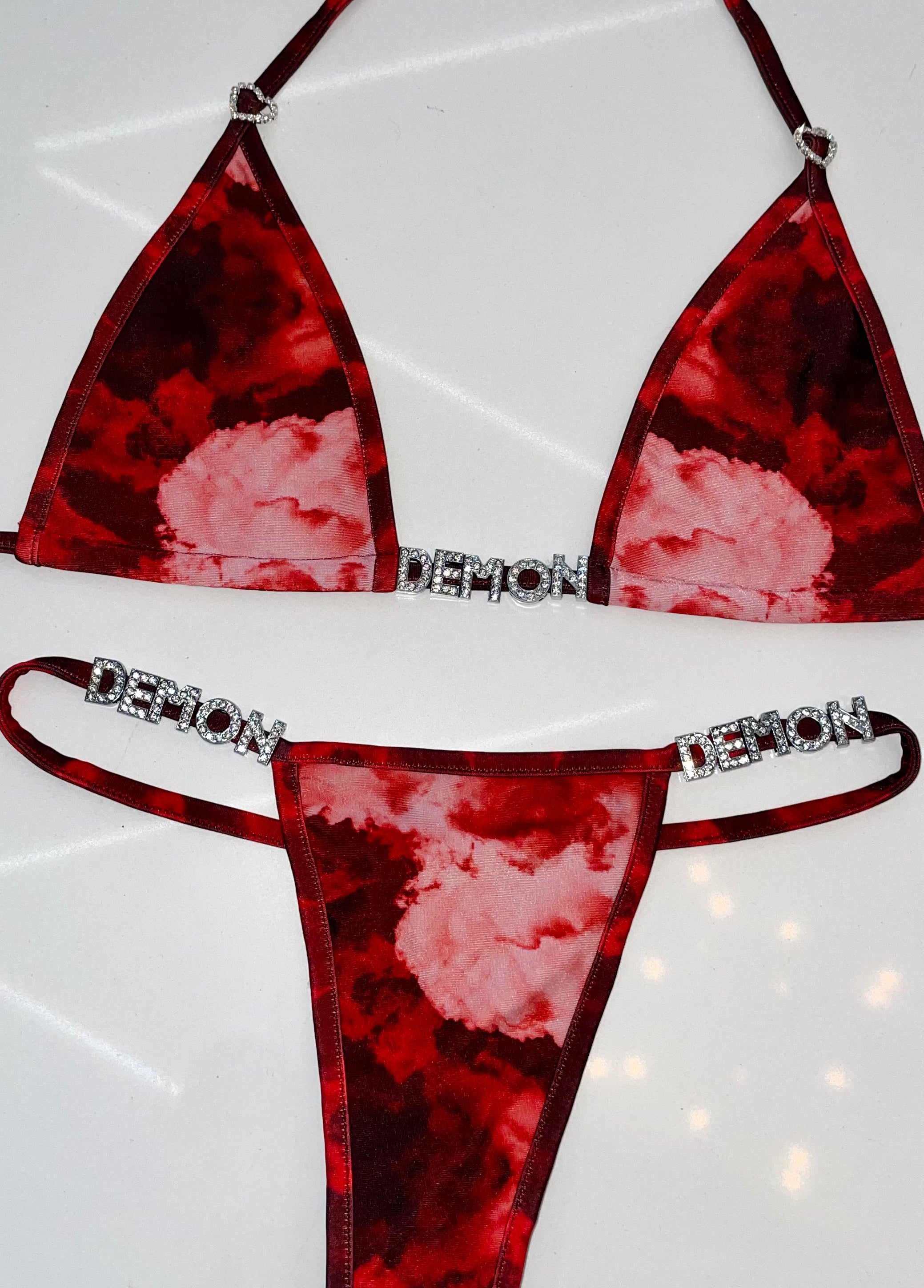 Demon rhinestone charm bikini